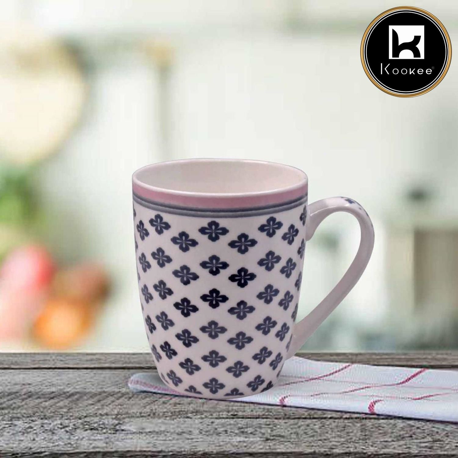 Kookee Printed Ceramic Coffee or Tea Mug with handle for Office, Home or Gifting - 325ml