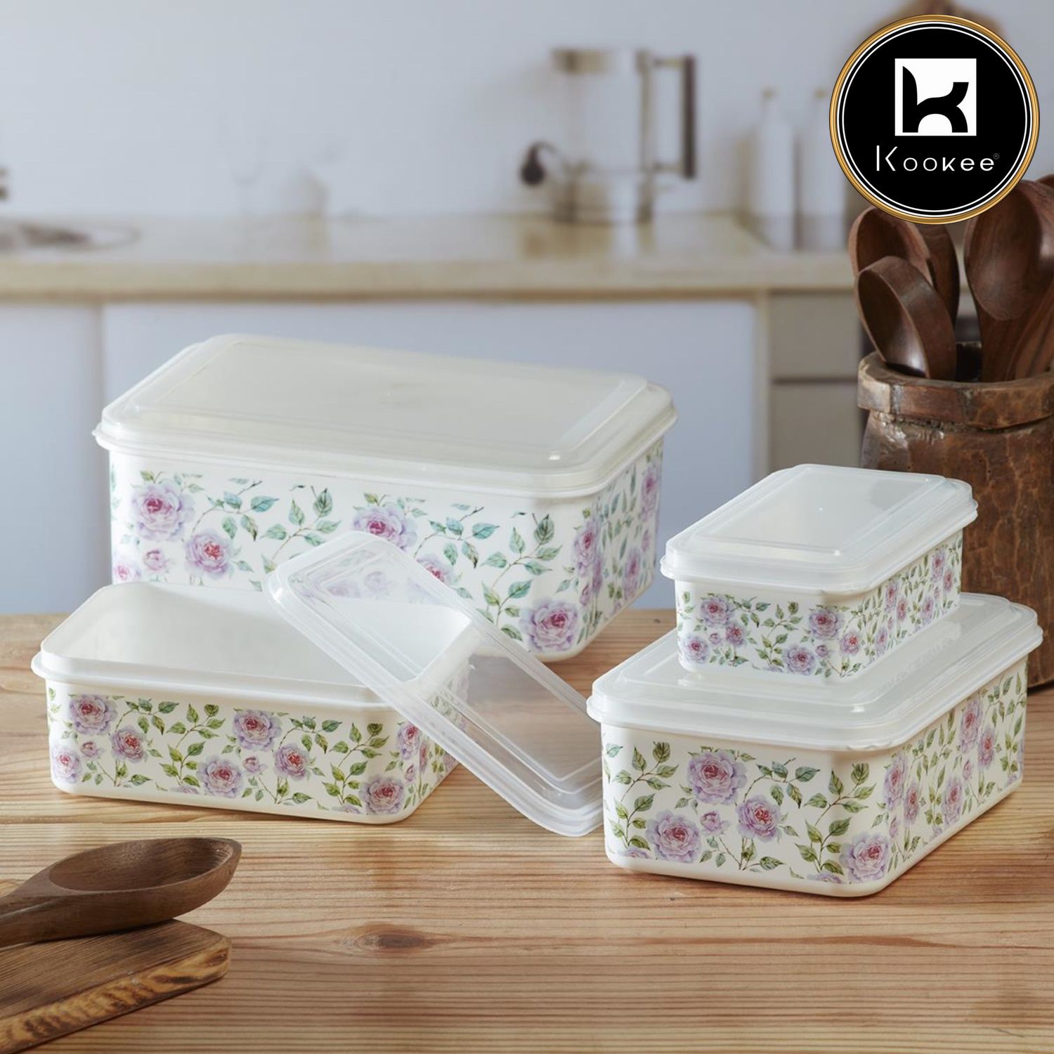 Plastic Airtight Container with Lid, Set of 4, Rectangle (V-CONT-002)