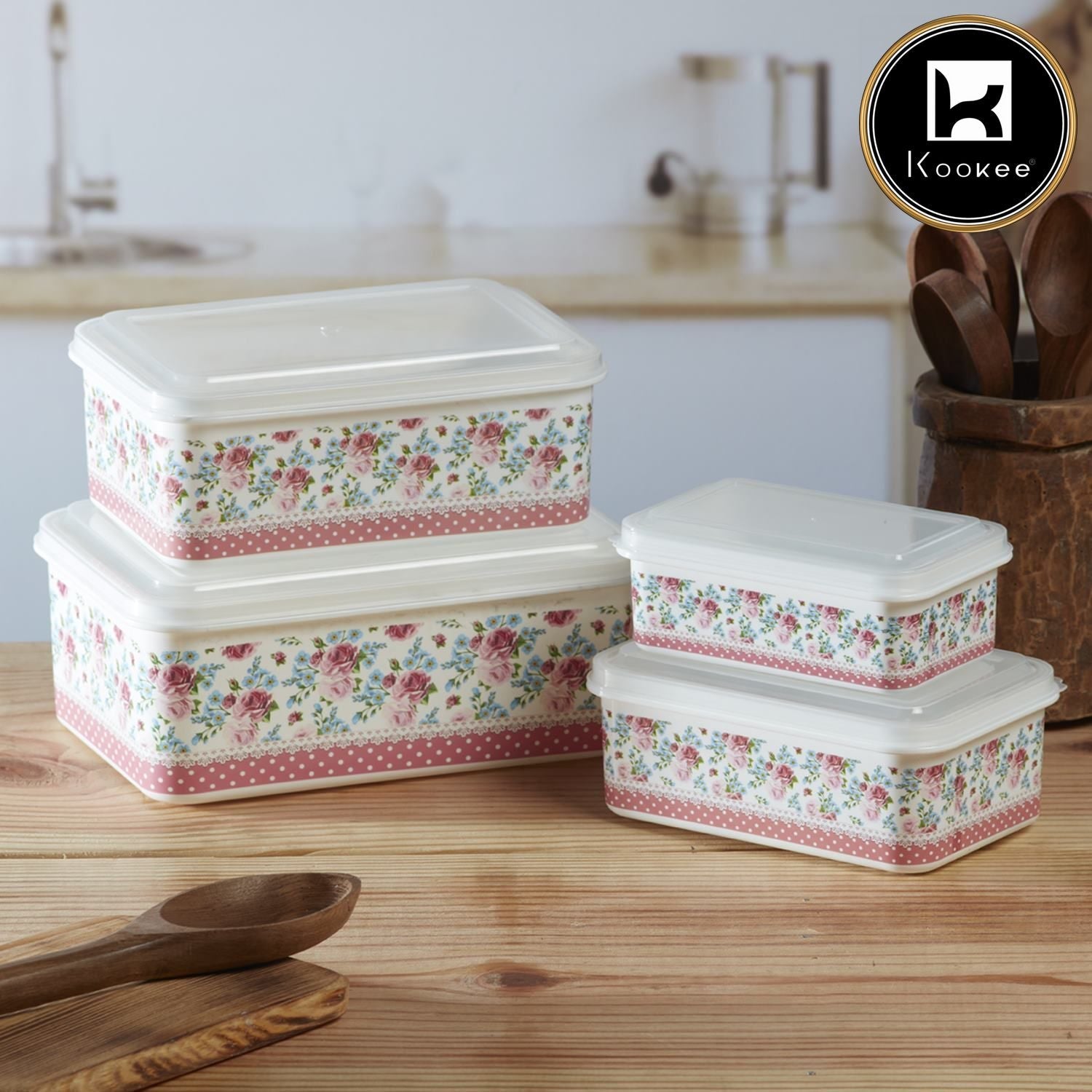 Kookee Plastic Airtight Container with Lid, Set of 4, Rectangle (6210)