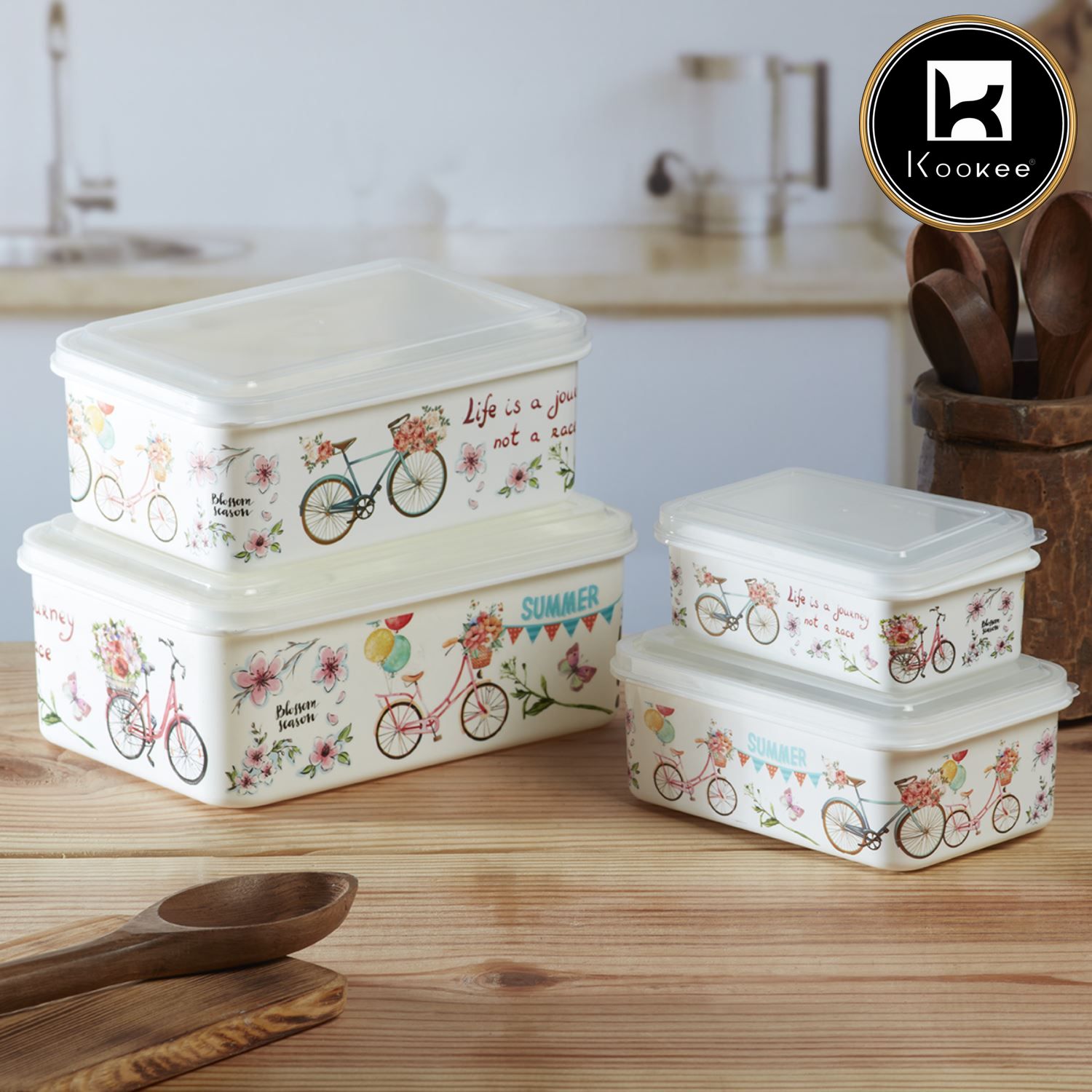 Kookee Plastic Airtight Container with Lid, Set of 4, Rectangle (6212)