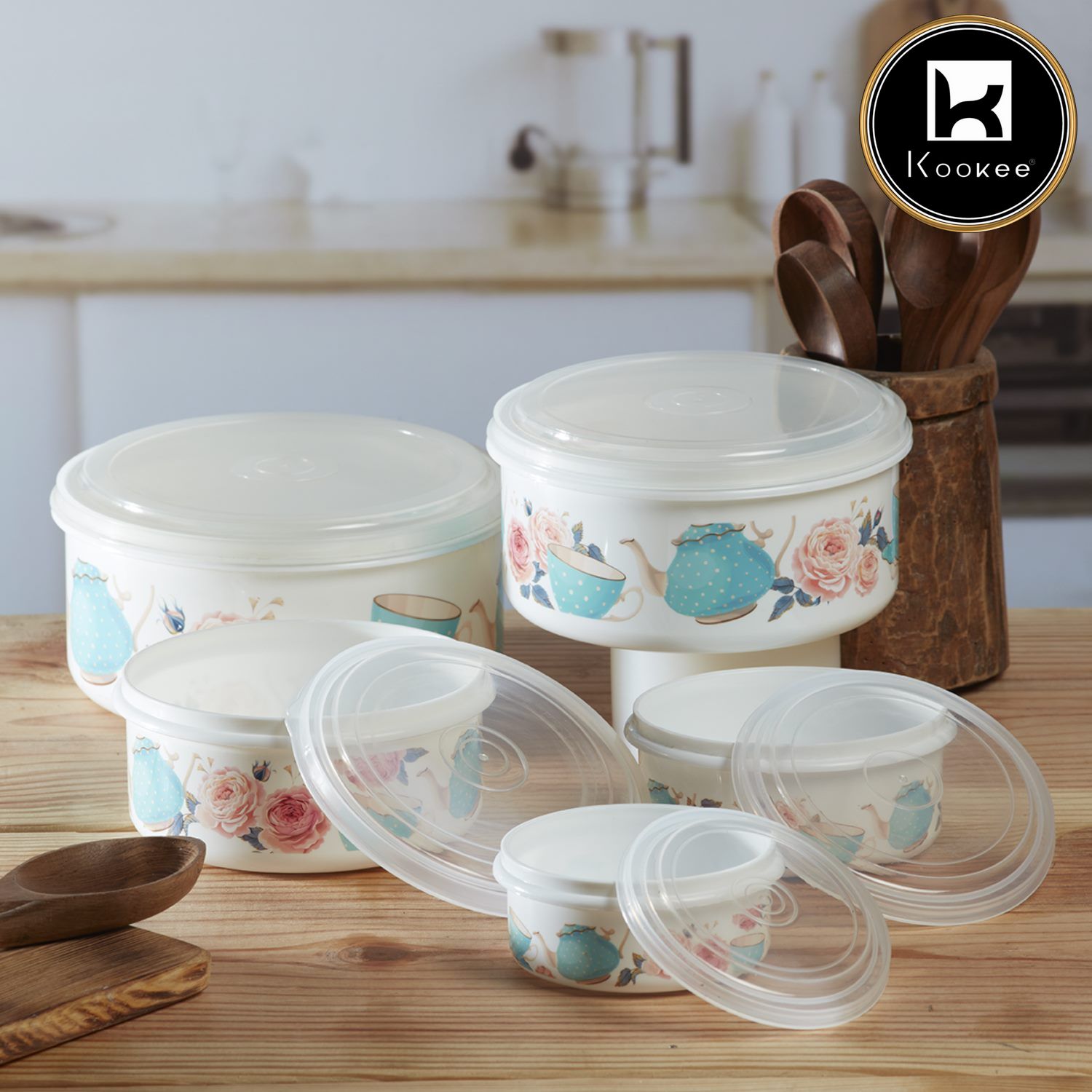 Kookee Plastic Airtight Container with Lid, Set of 5, Round (6215)