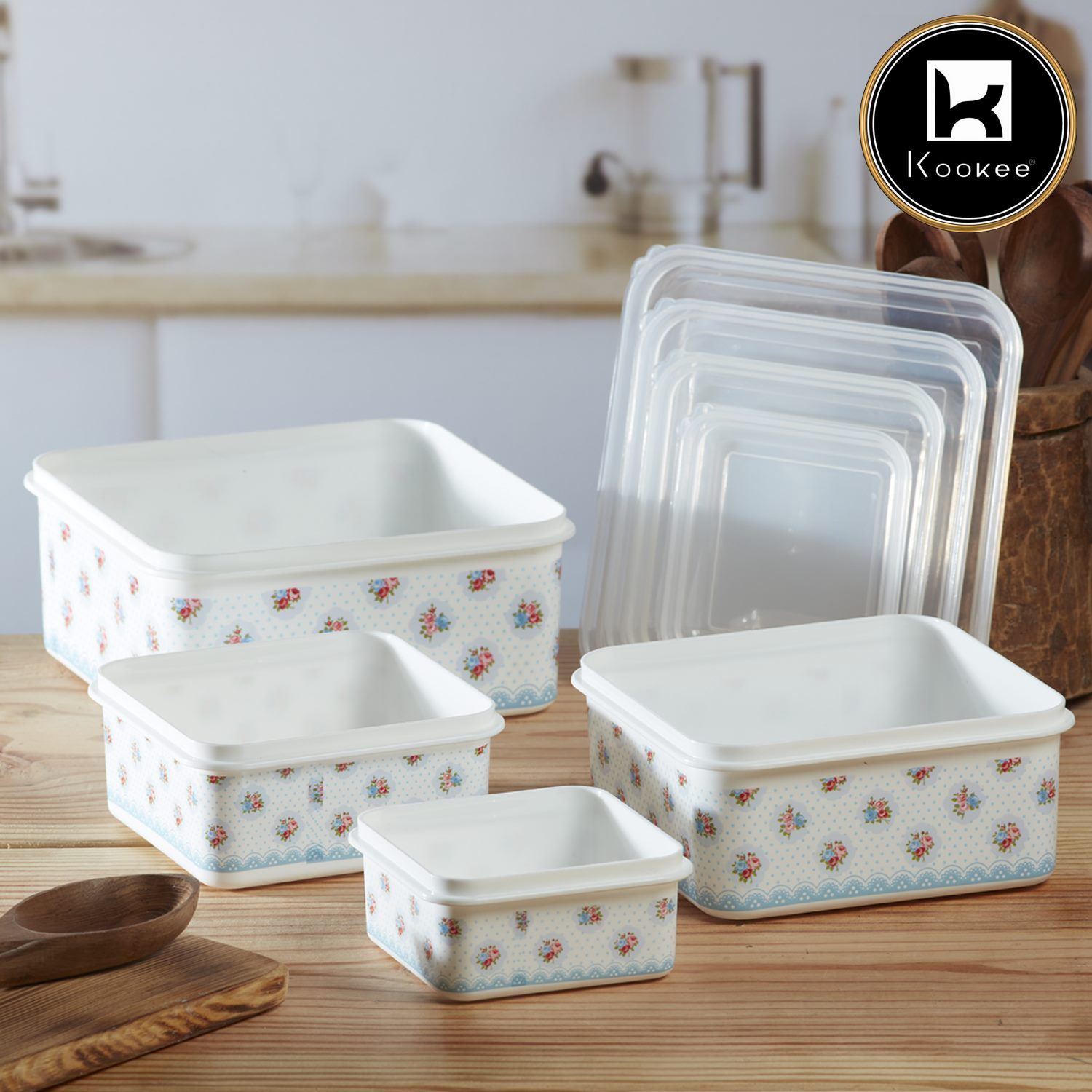 Plastic Airtight Container with Lid, Set of 4, Square (V-CONT-005)