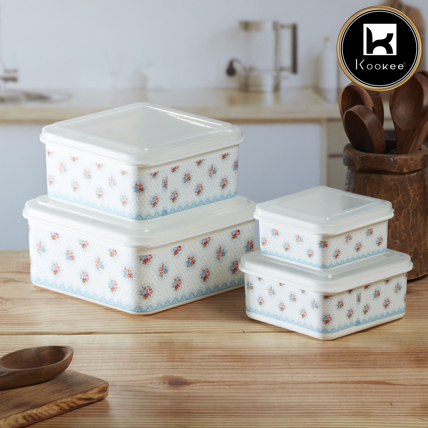 Plastic Airtight Container with Lid, Set of 4, Square (V-CONT-005)