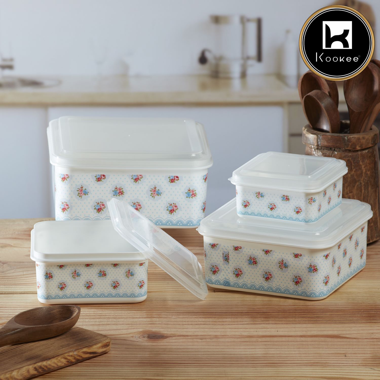 Plastic Airtight Container with Lid, Set of 4, Square (V-CONT-005)