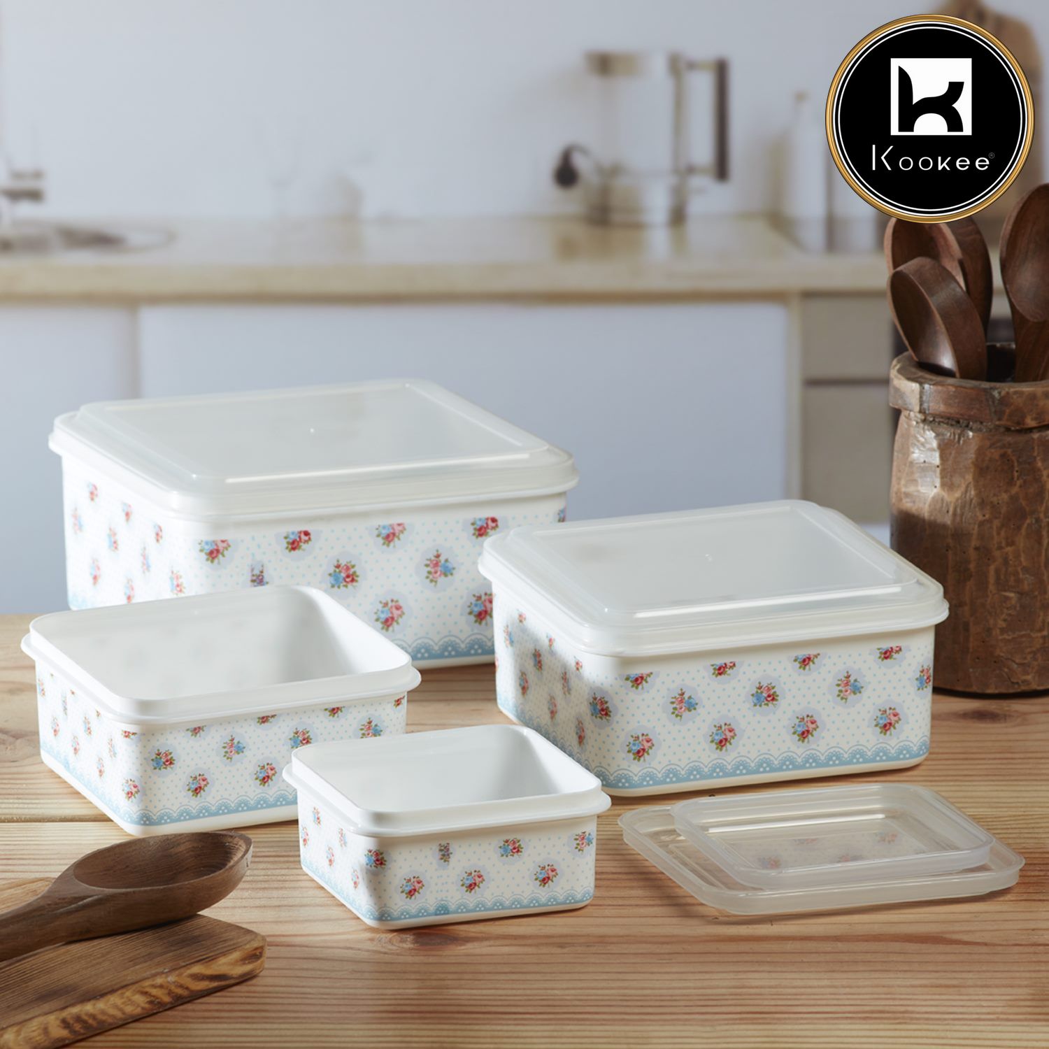 Kookee Plastic Airtight Container with Lid, Set of 4, Square (6217)