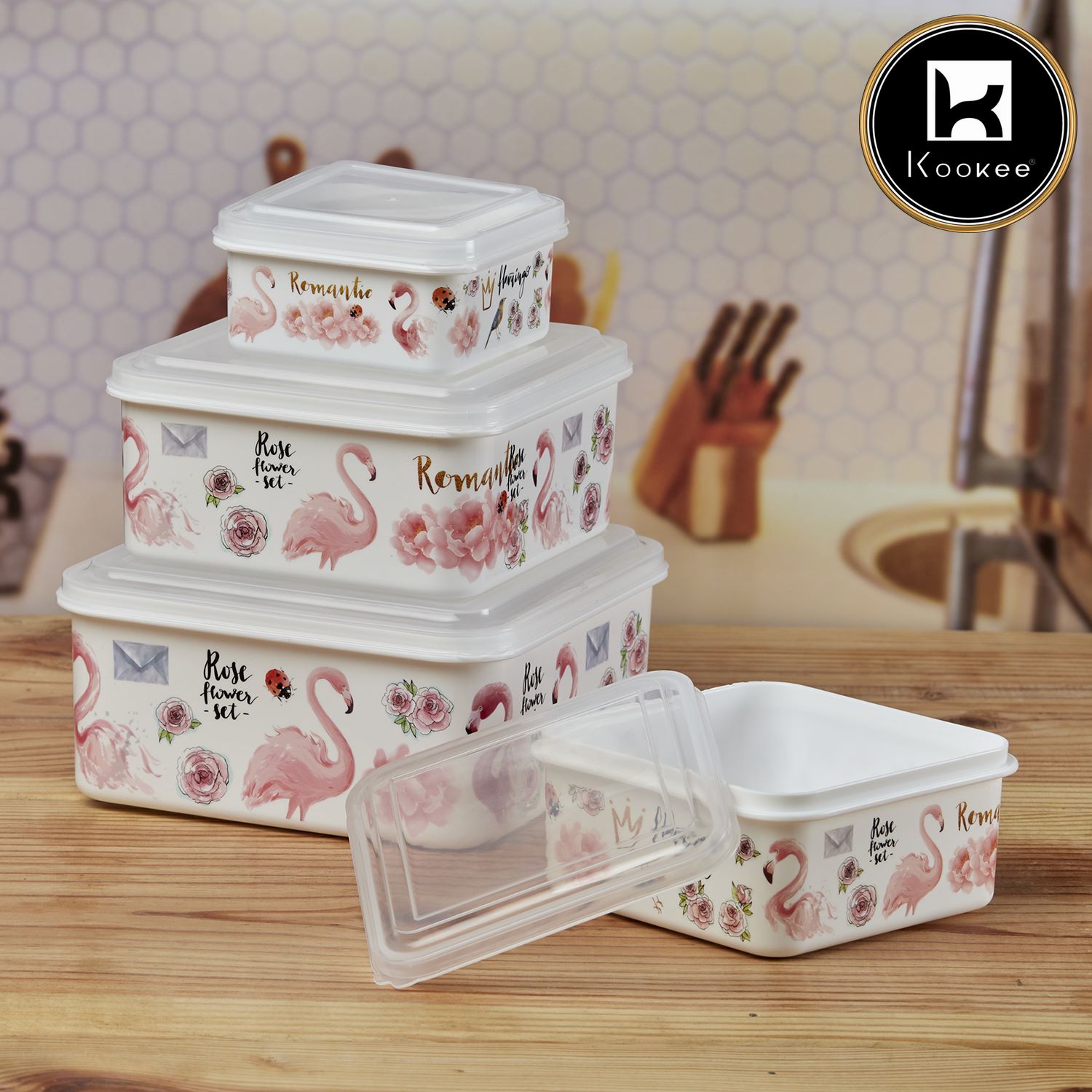 Kookee Plastic Airtight Container with Lid, Set of 4, Square (6218)