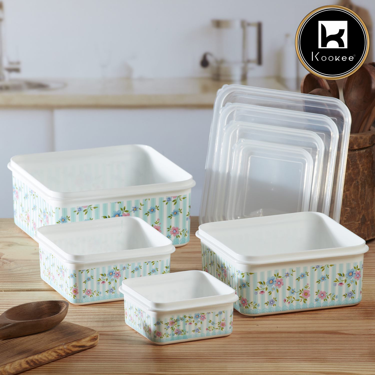 Plastic Airtight Container with Lid, Set of 4, Square (6224)