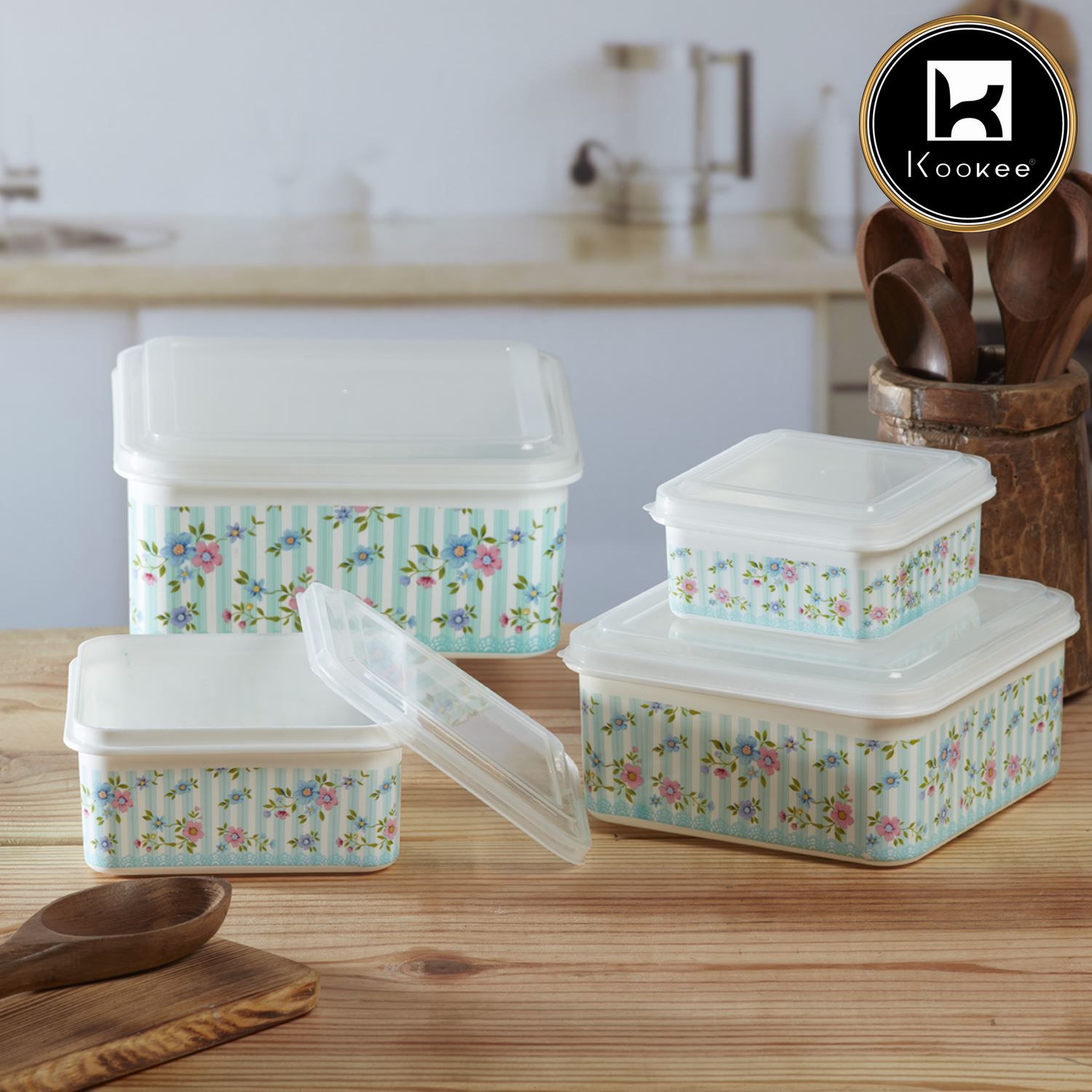 Plastic Airtight Container with Lid, Set of 4, Square (6224)