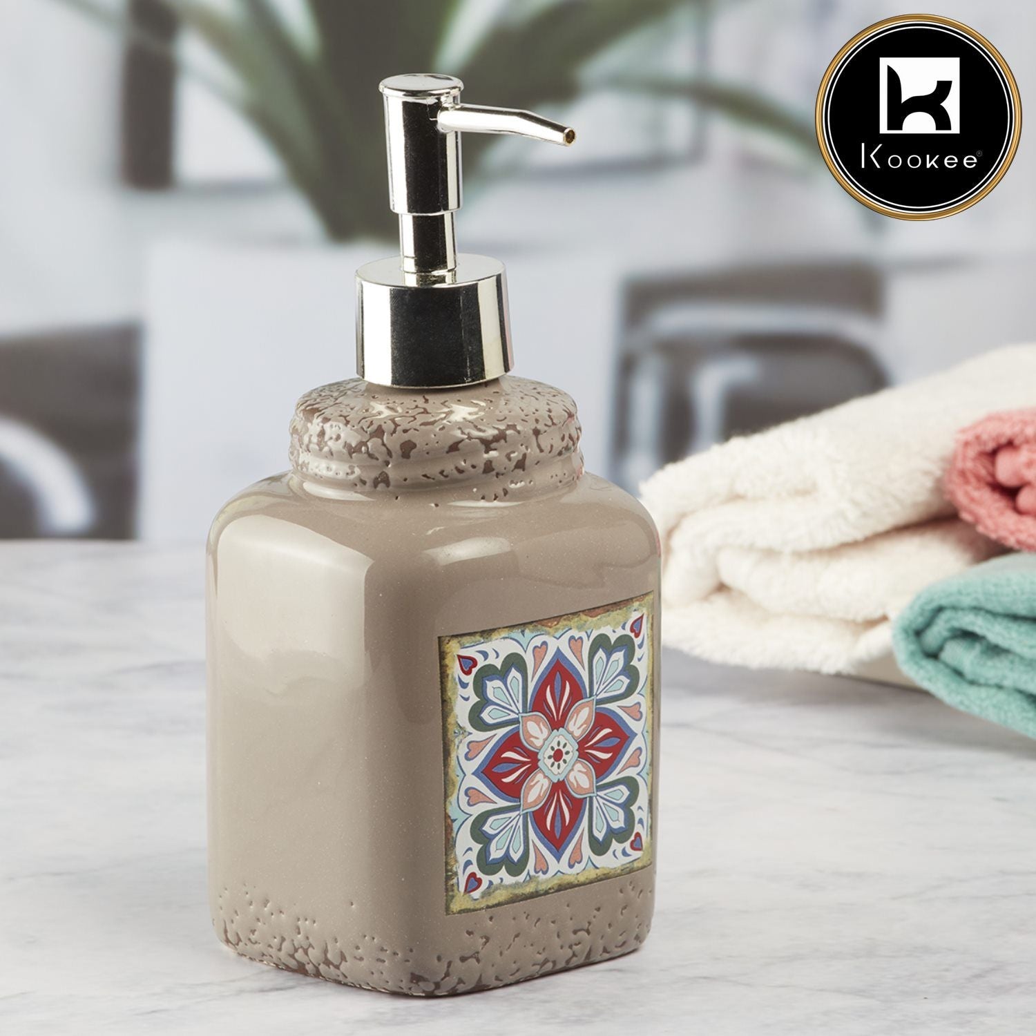 Ceramic Soap Dispenser for handwash for Bathroom, Brown (Set of 1) (6291)