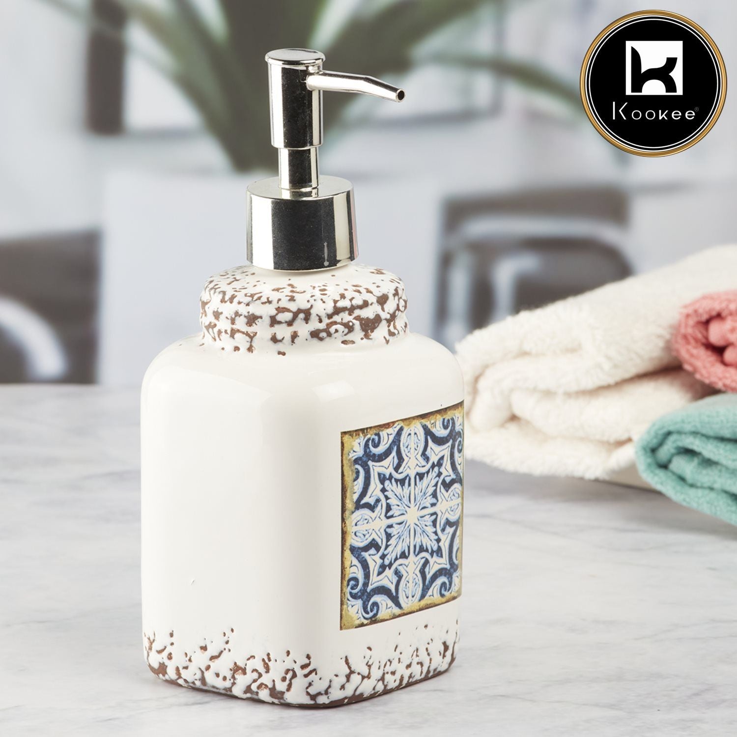 Ceramic Soap Dispenser for handwash for Bathroom, Green (Set of 1) (6293)