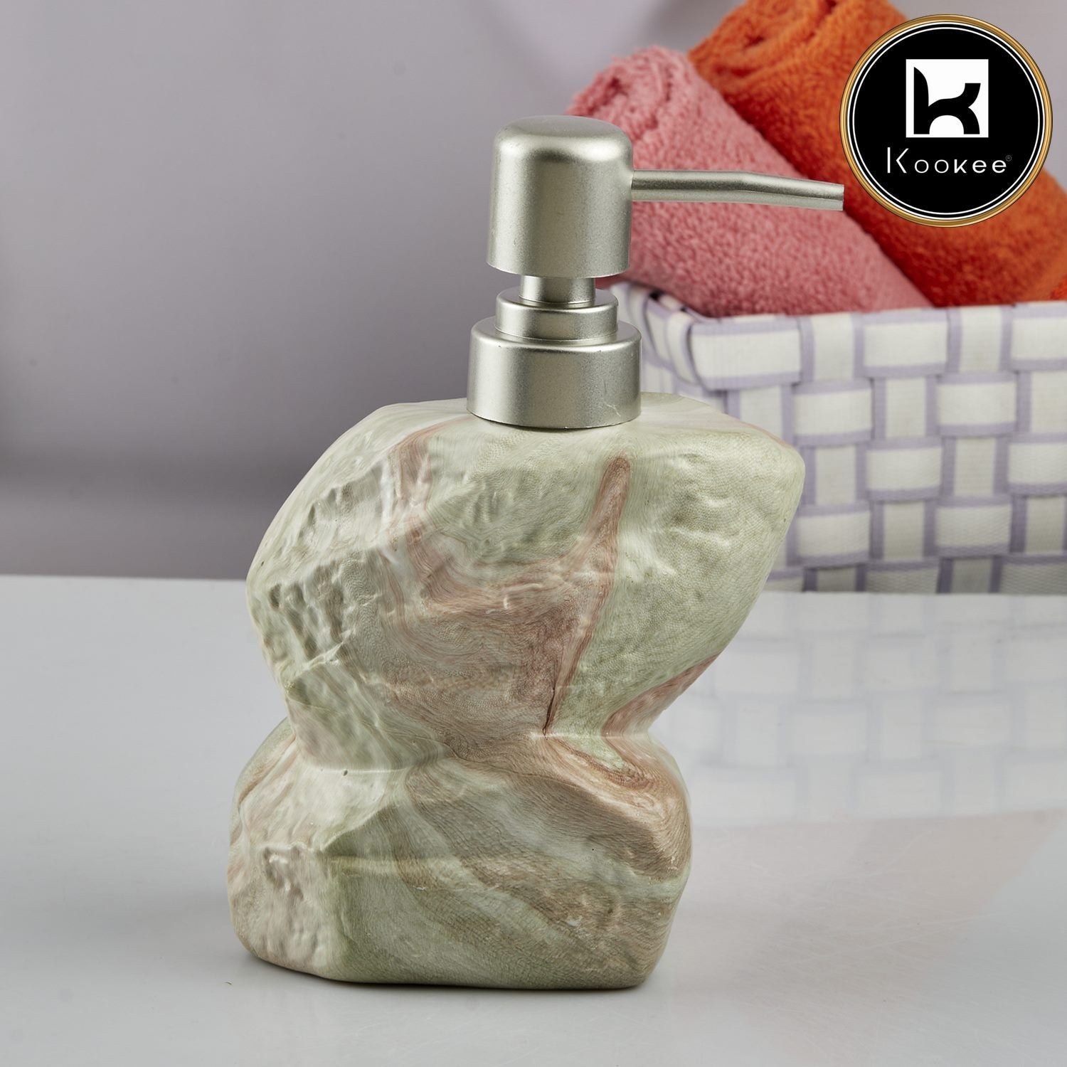 Kookee Ceramic Soap Dispenser with Stylish Refillable Pump Bottle for Bathroom Handwash & Kitchen Wash Basin, Perfect for Hand Soap, Lotion, and more, Green,