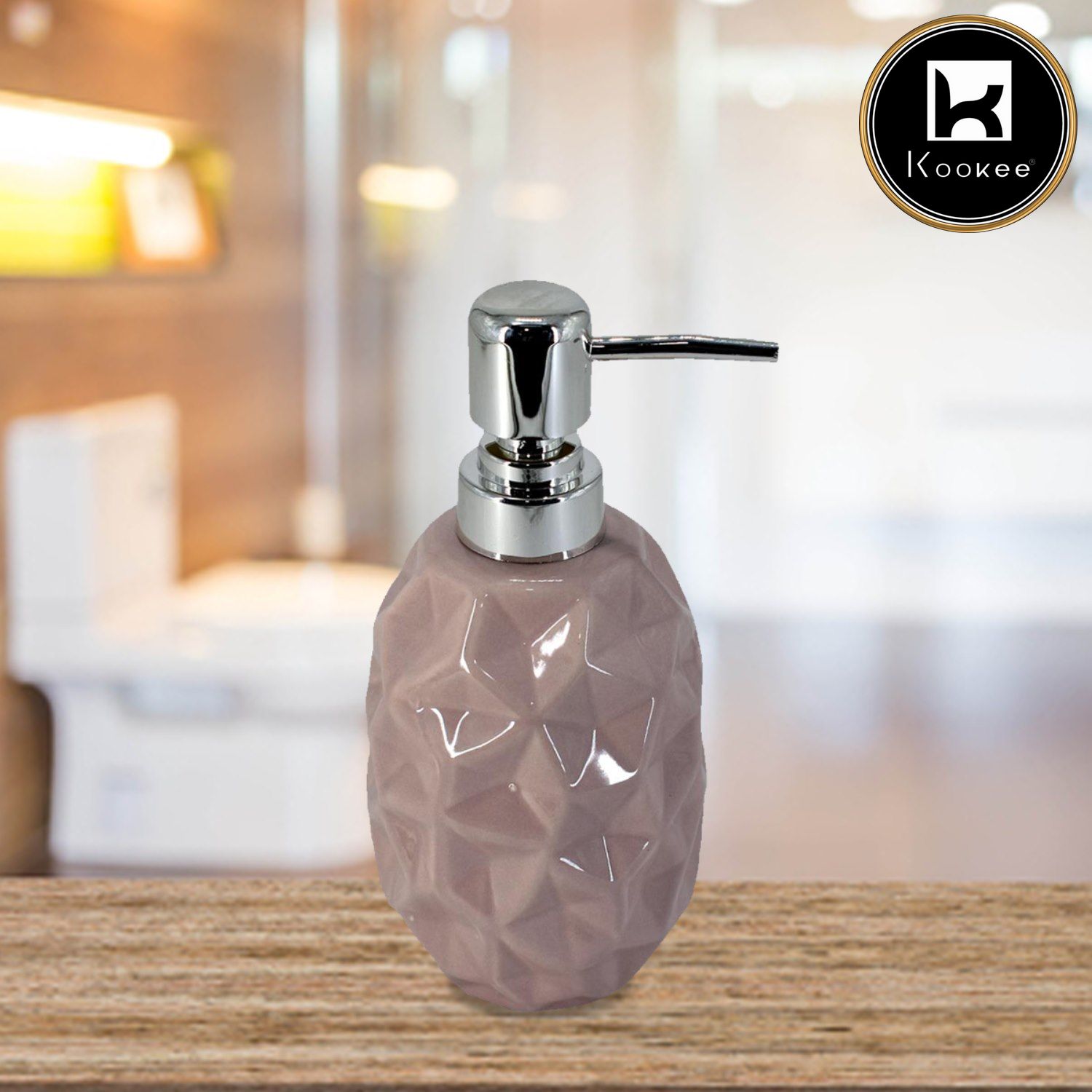 Kookee Ceramic Soap Dispenser with Stylish Refillable Pump Bottle for Bathroom Handwash & Kitchen Wash Basin, Perfect for Hand Soap, Lotion, and more, Brown,