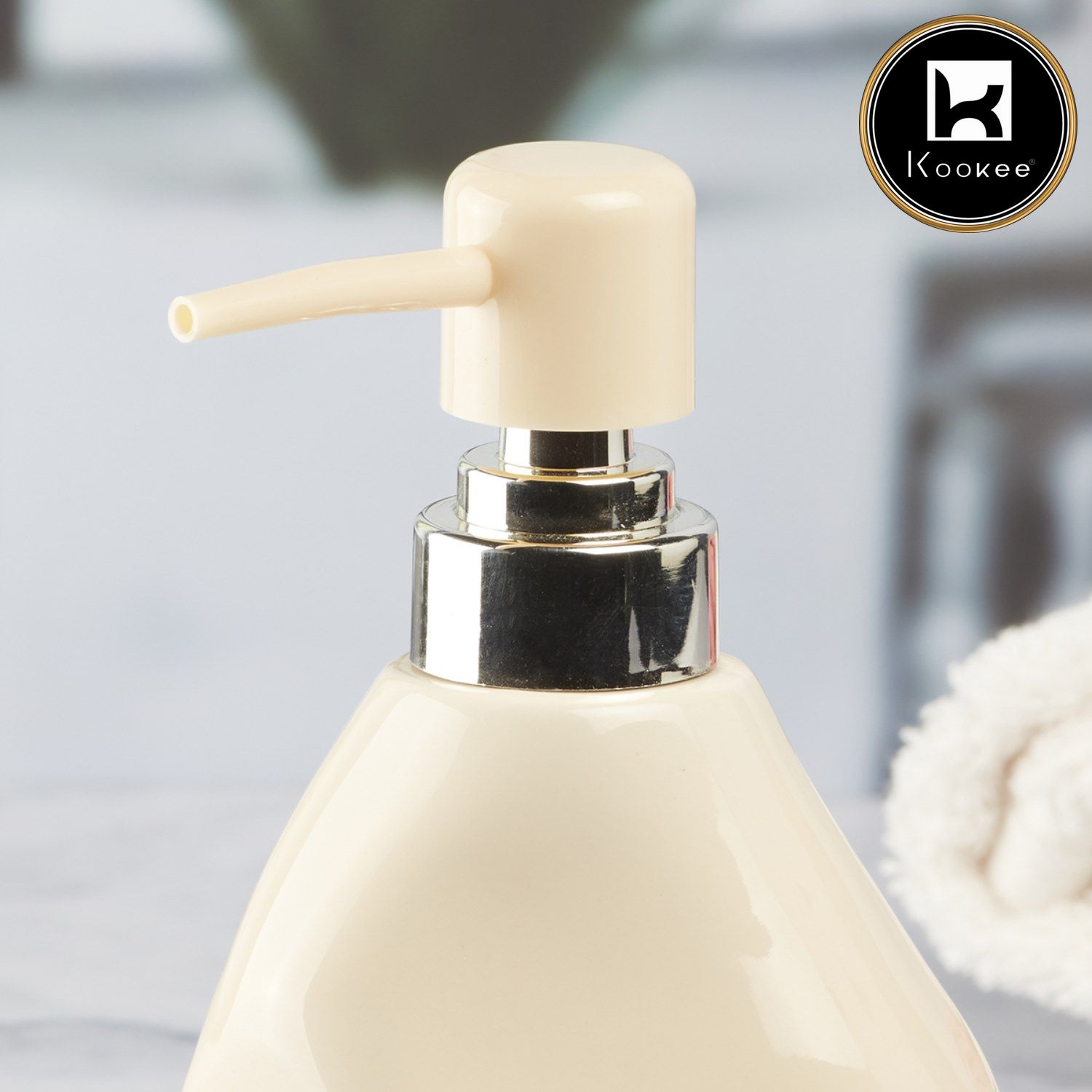 Ceramic Soap Dispenser for handwash for Bathroom, Beige (V-CSD-015-1)