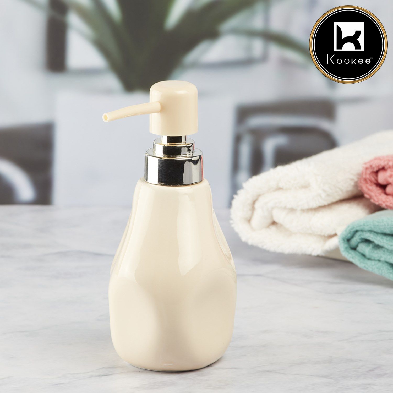 Ceramic Soap Dispenser for handwash for Bathroom, Beige (V-CSD-015-1)
