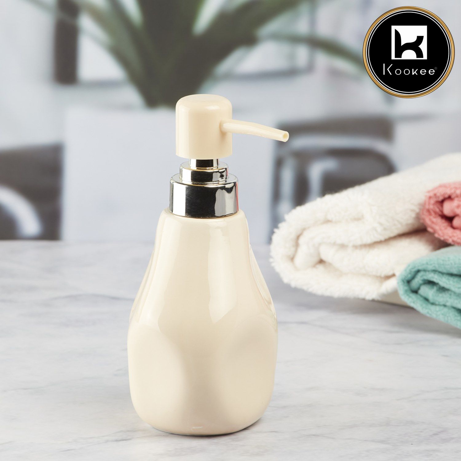 Ceramic Soap Dispenser for handwash for Bathroom, Beige (V-CSD-015-1)