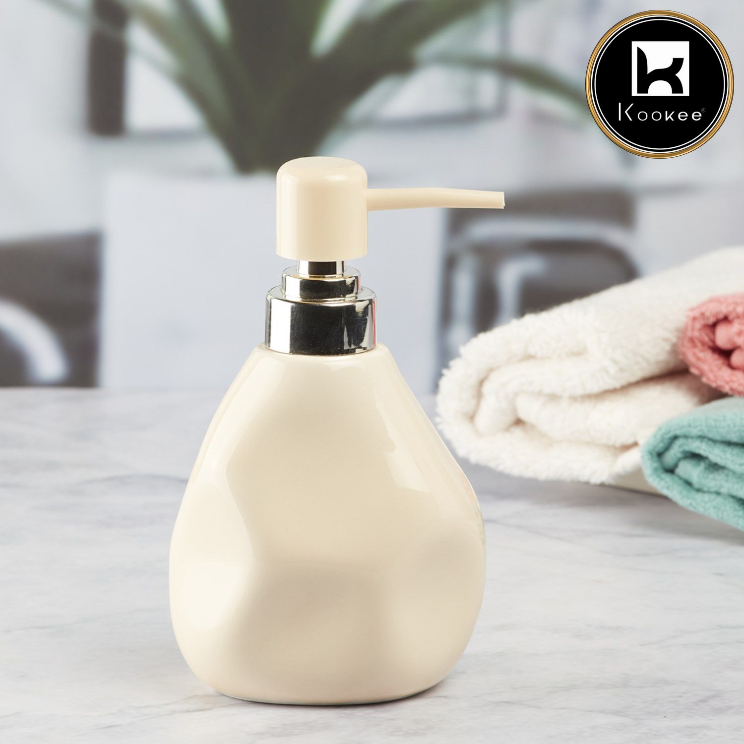 Ceramic Soap Dispenser for handwash for Bathroom, Beige (Set of 1) (7625)
