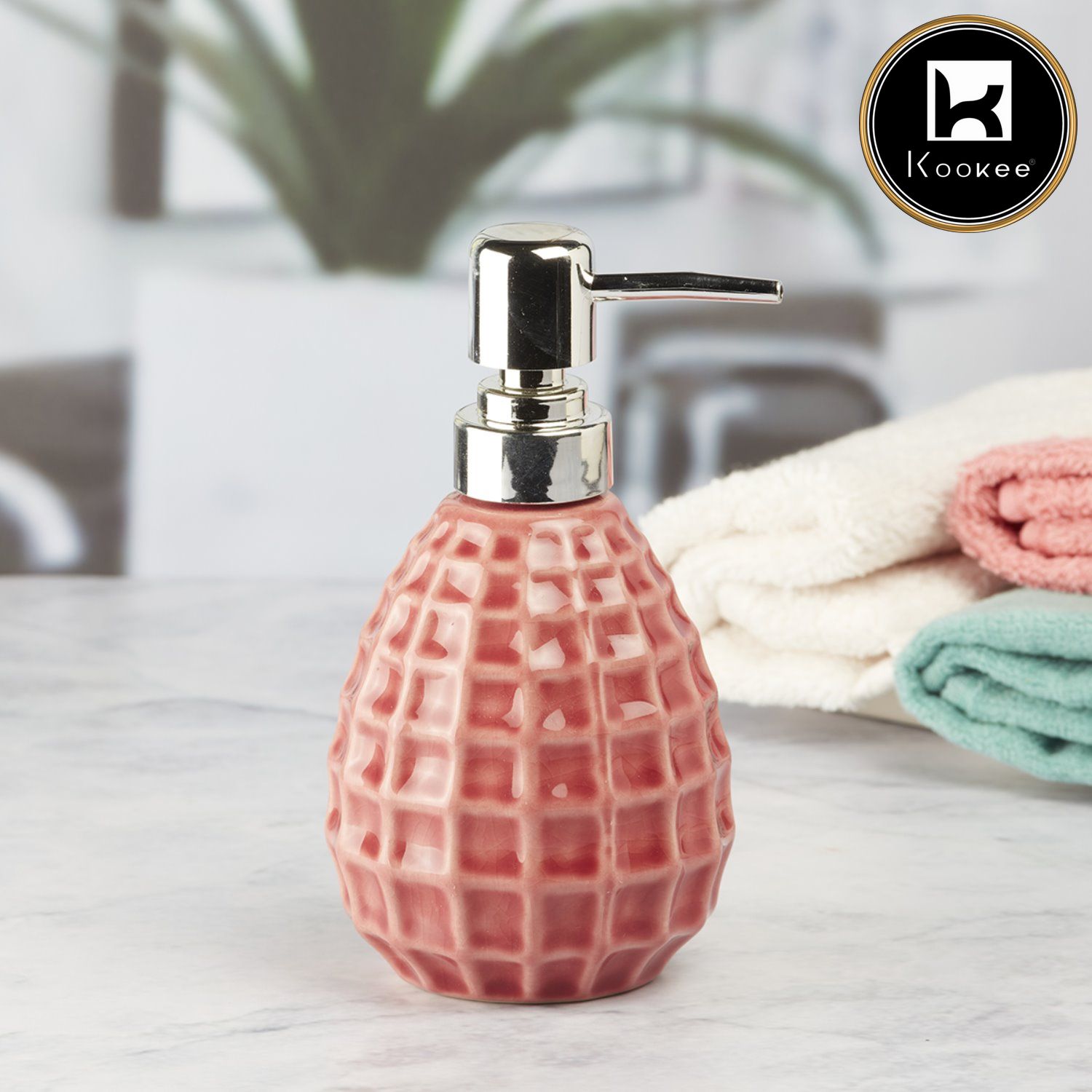 Kookee Ceramic Soap Dispenser with Stylish Refillable Pump Bottle for Bathroom Handwash & Kitchen Wash Basin, Perfect for Hand Soap, Lotion, and more, Orange,