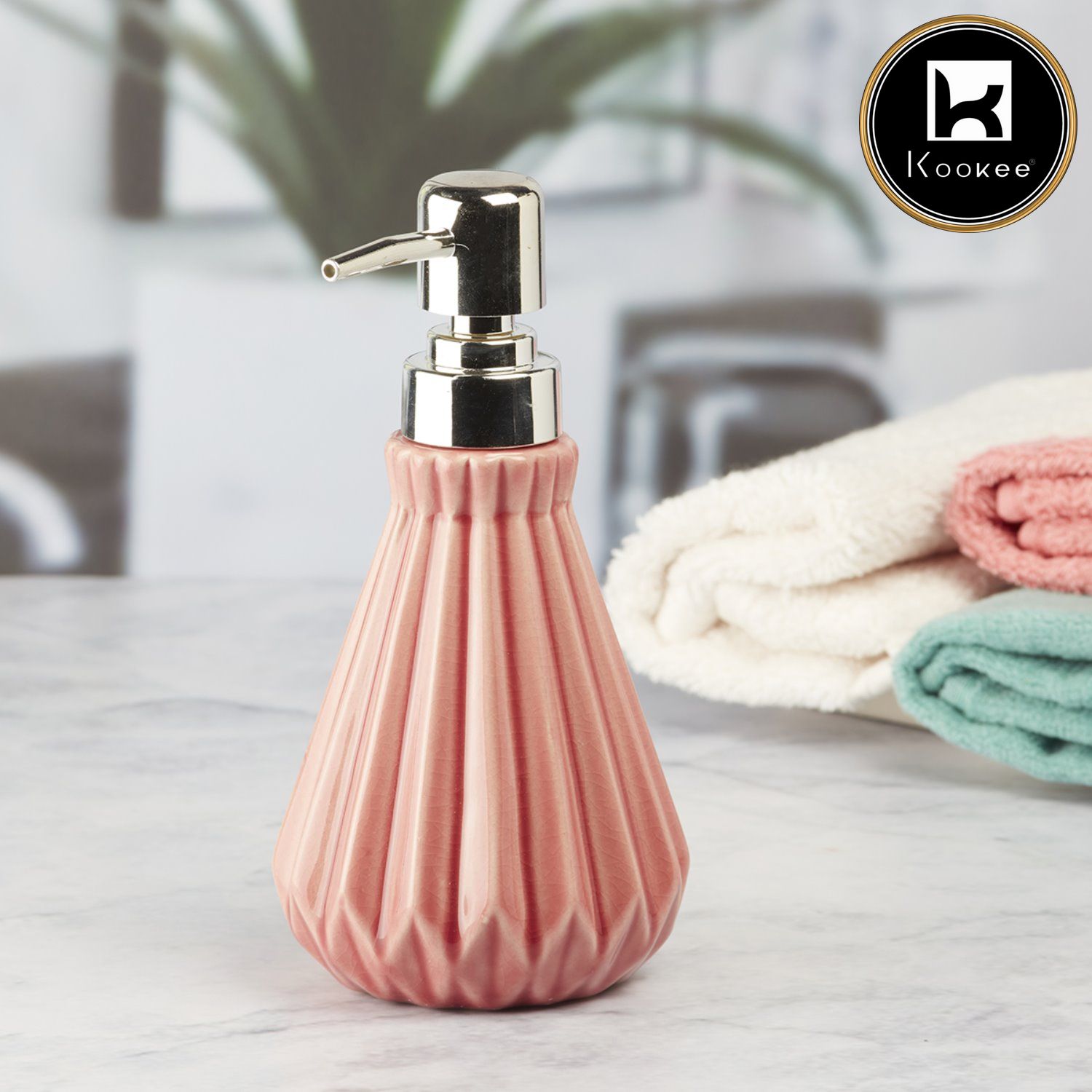 Ceramic Soap Dispenser for handwash for Bathroom, Orange, (Set of 1) (7627)