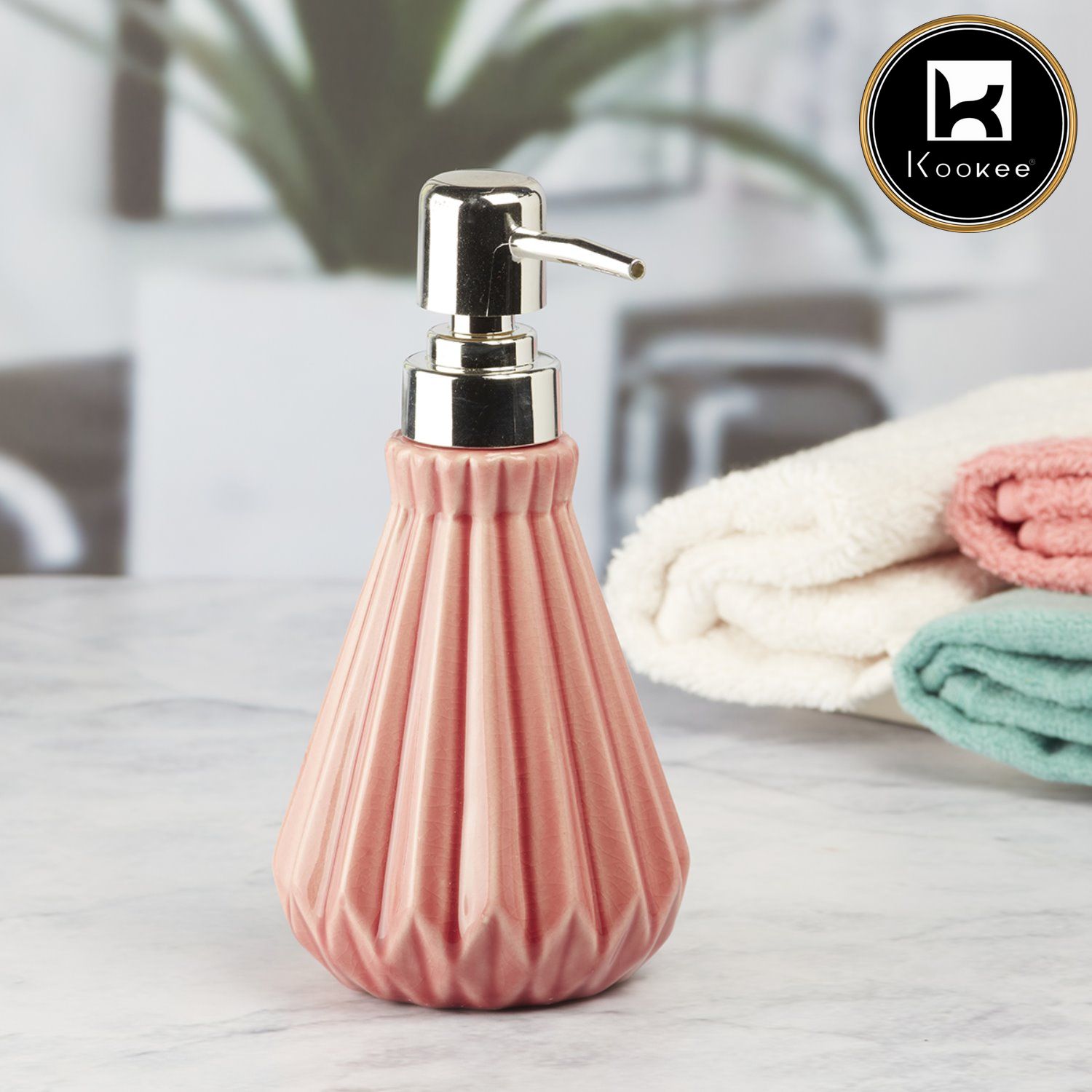 Ceramic Soap Dispenser for handwash for Bathroom, Orange (Set of 1) (7627)