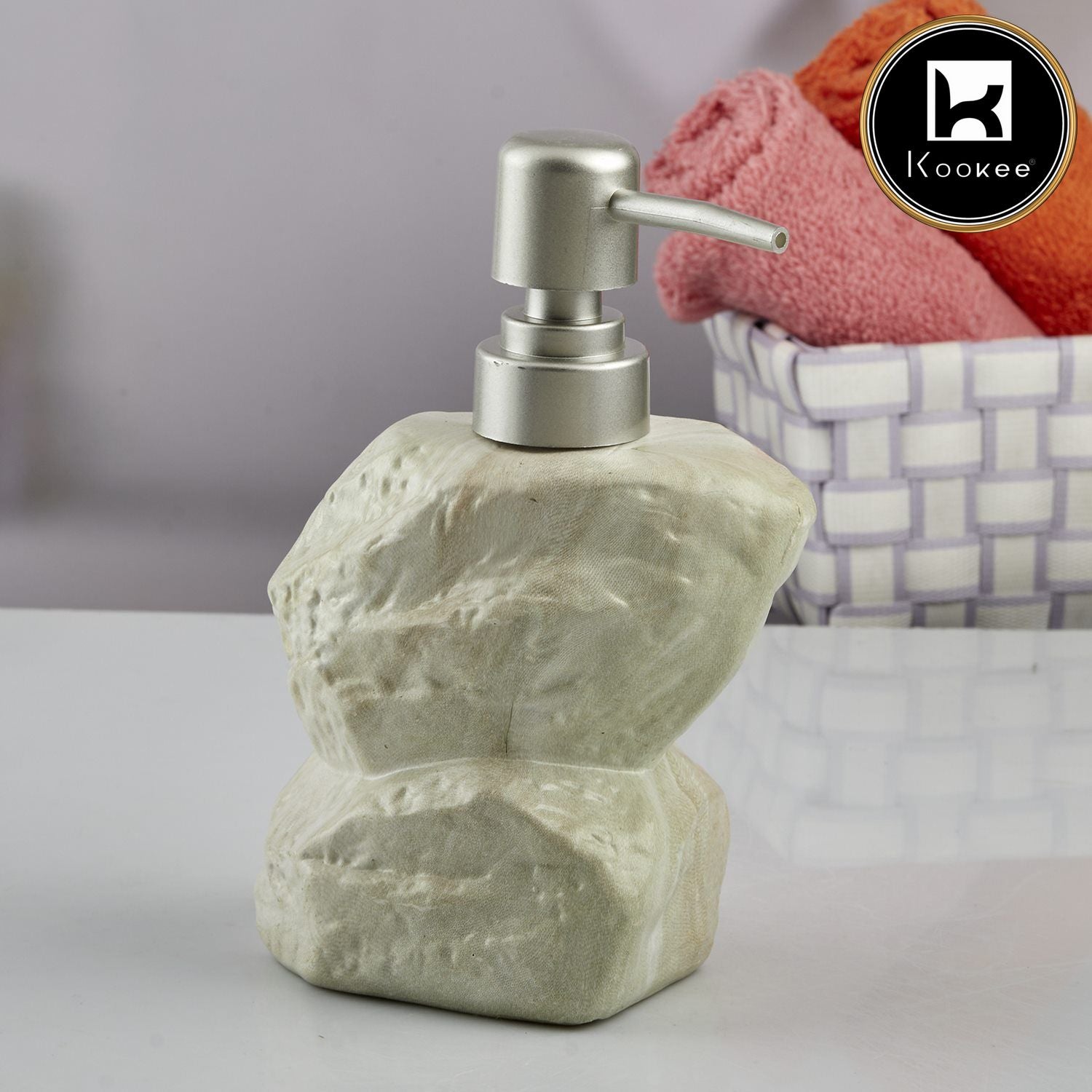 Ceramic Soap Dispenser for handwash for Bathroom, Beige, (Set of 1) (7629)