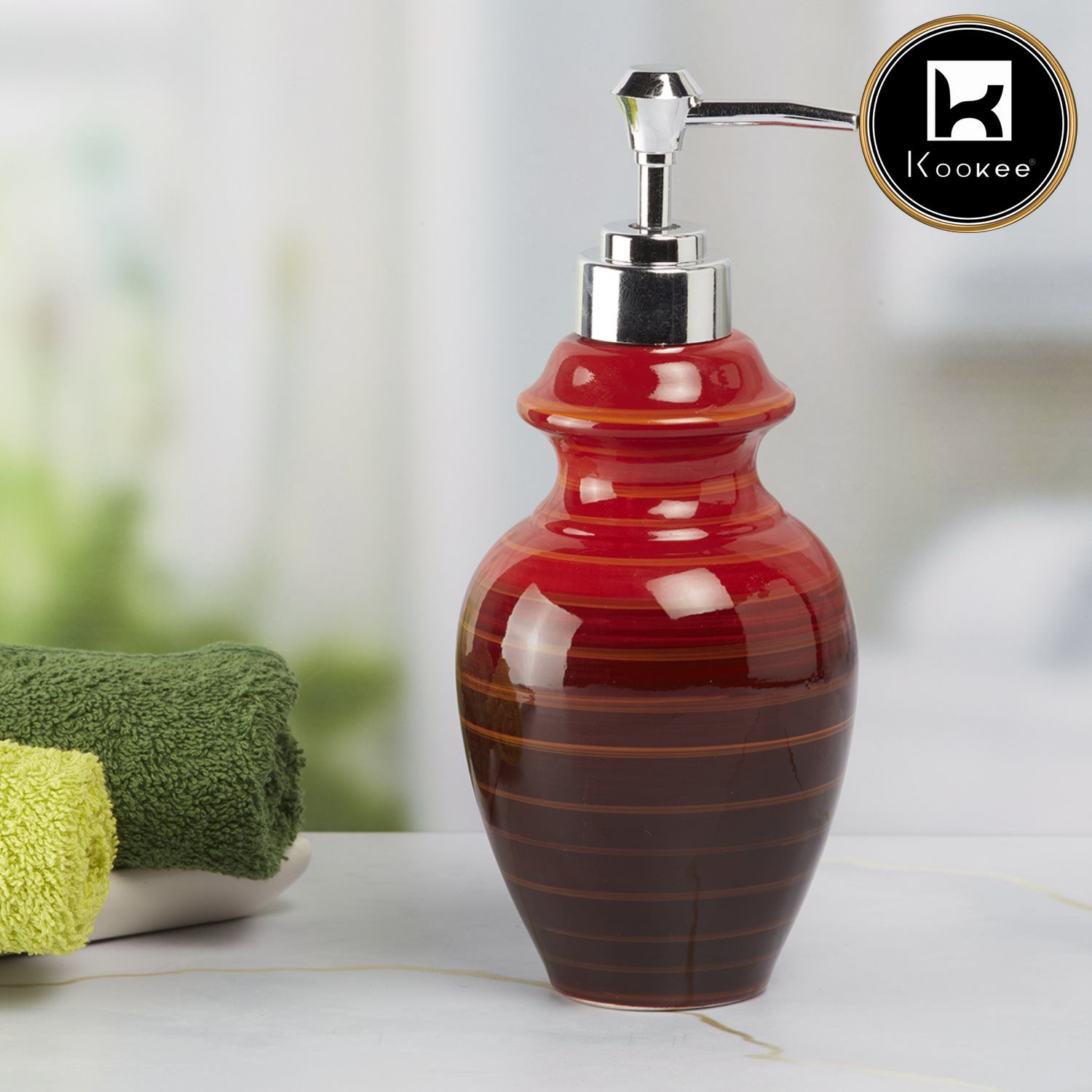 Ceramic Soap Dispenser for handwash for Bathroom, Red/brown (Set of 1) (7640)