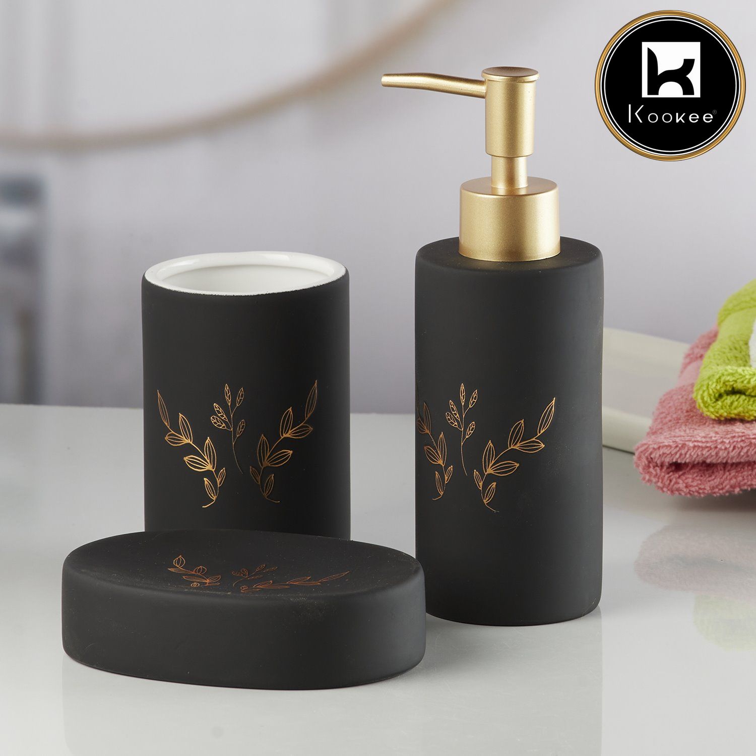 Kookee Ceramic Bathroom Sets, Black, ART07644