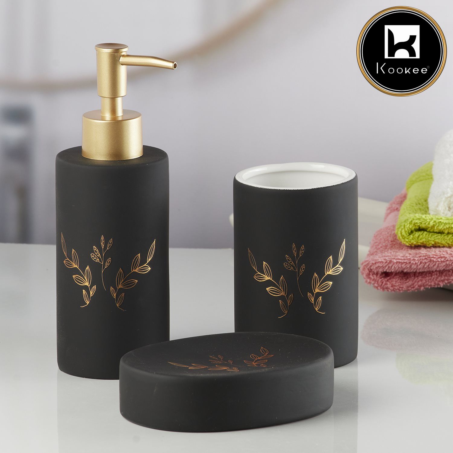 Kookee Ceramic Bathroom Sets, Black, ART07644