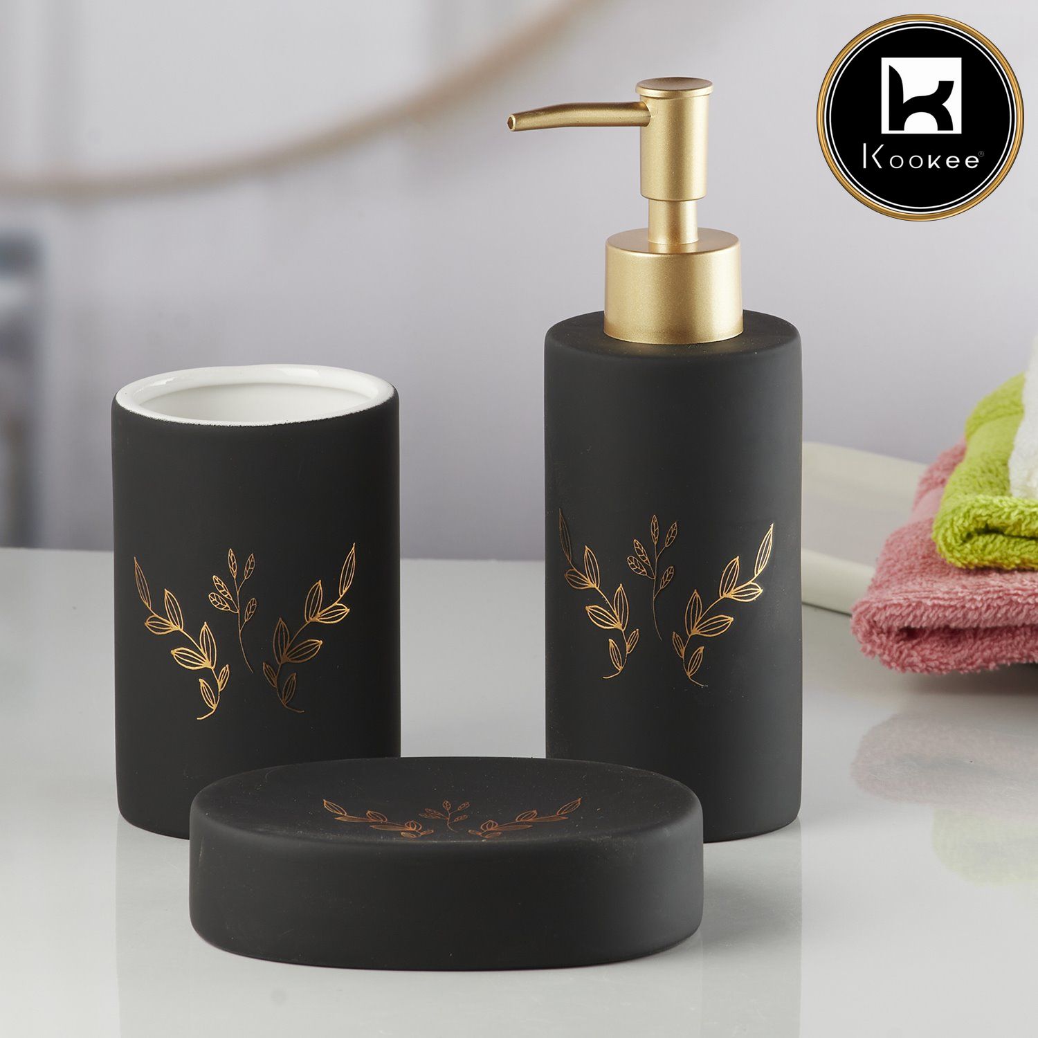 Kookee Ceramic Bathroom Sets, Black, ART07644