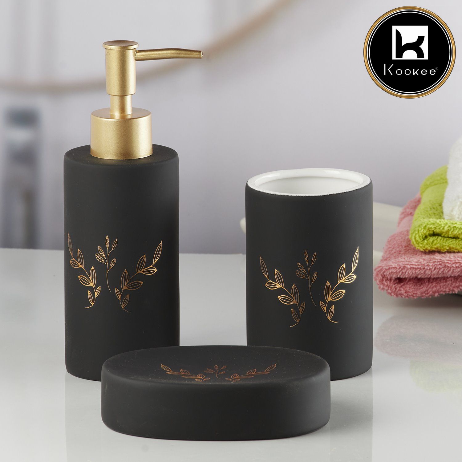 Kookee Ceramic Bathroom Sets, Black, ART07644