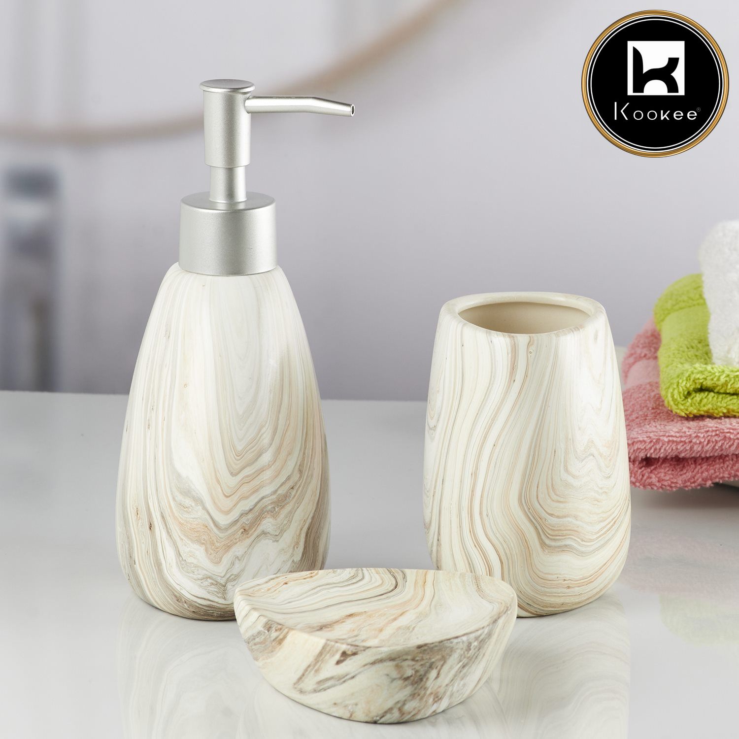 Ceramic Bathroom Accessories Set of 3 with Soap Dispenser (7646)