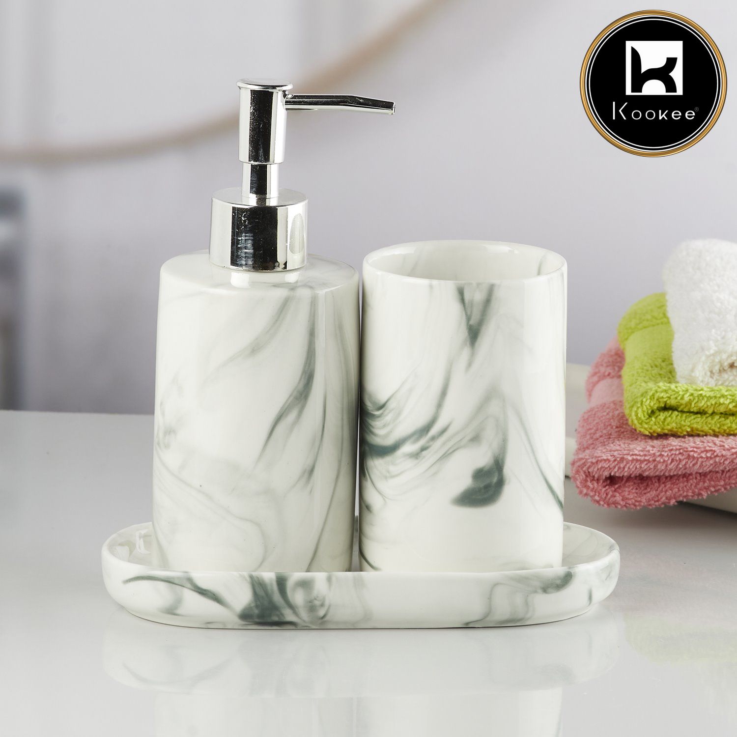 Kookee Ceramic Bathroom Sets, White, ART07647