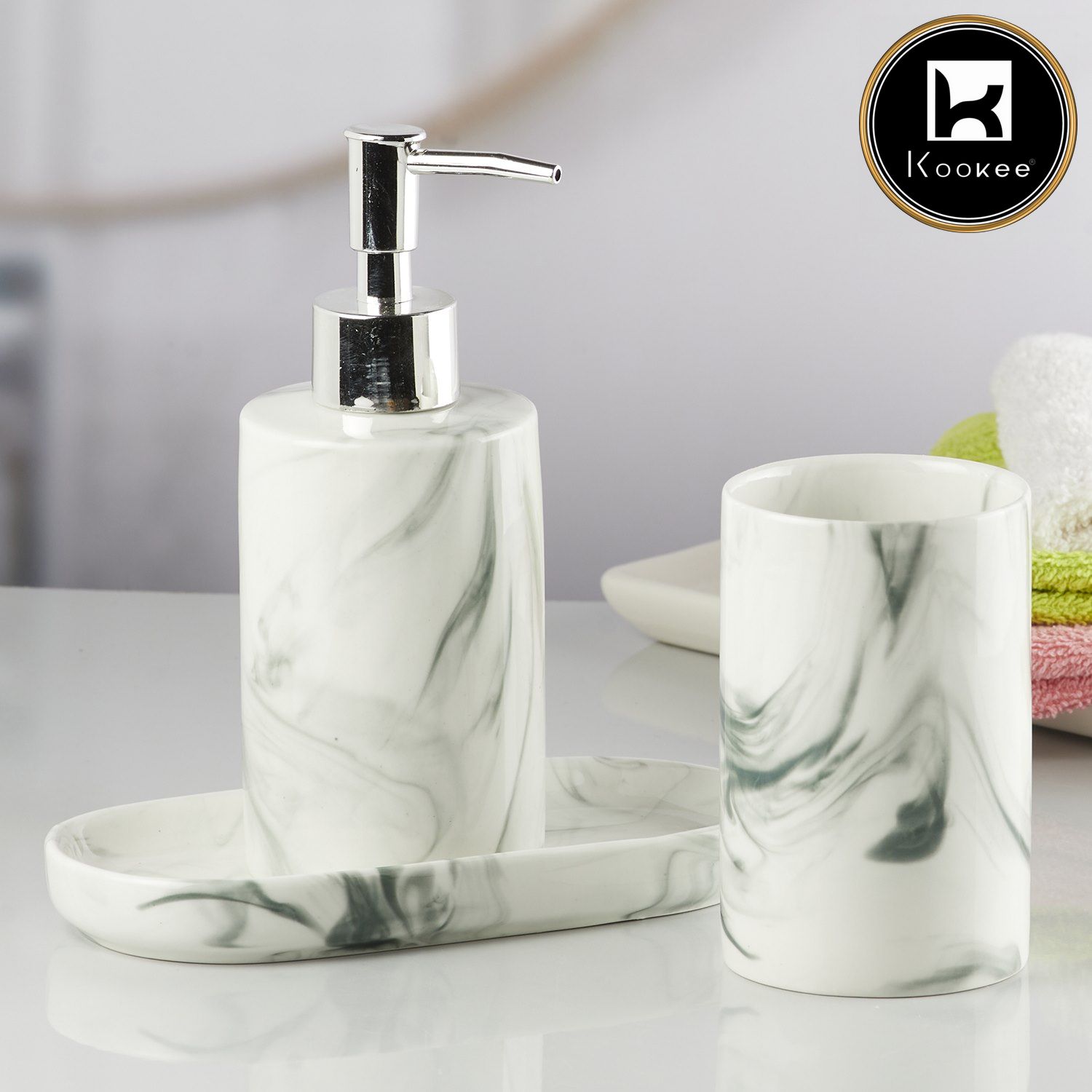 Ceramic Bathroom Set of 3 with Soap Dispenser (7647)