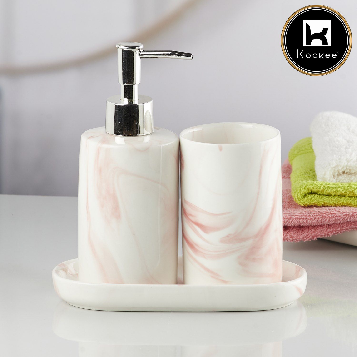 Ceramic Bathroom Accessories Set of 3 with Soap Dispenser (7648)