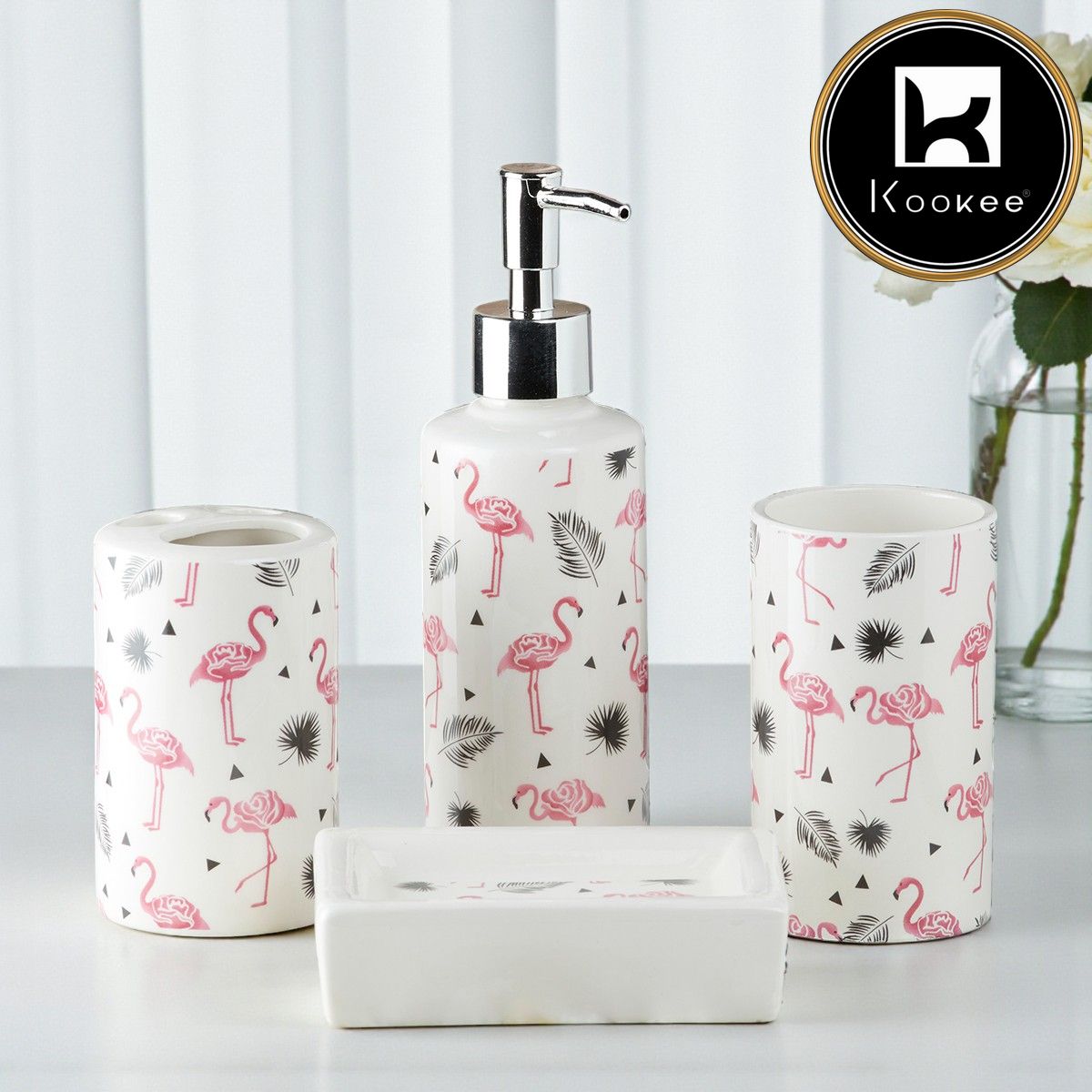 Ceramic Bathroom Set of 4 with Soap Dispenser (7652)