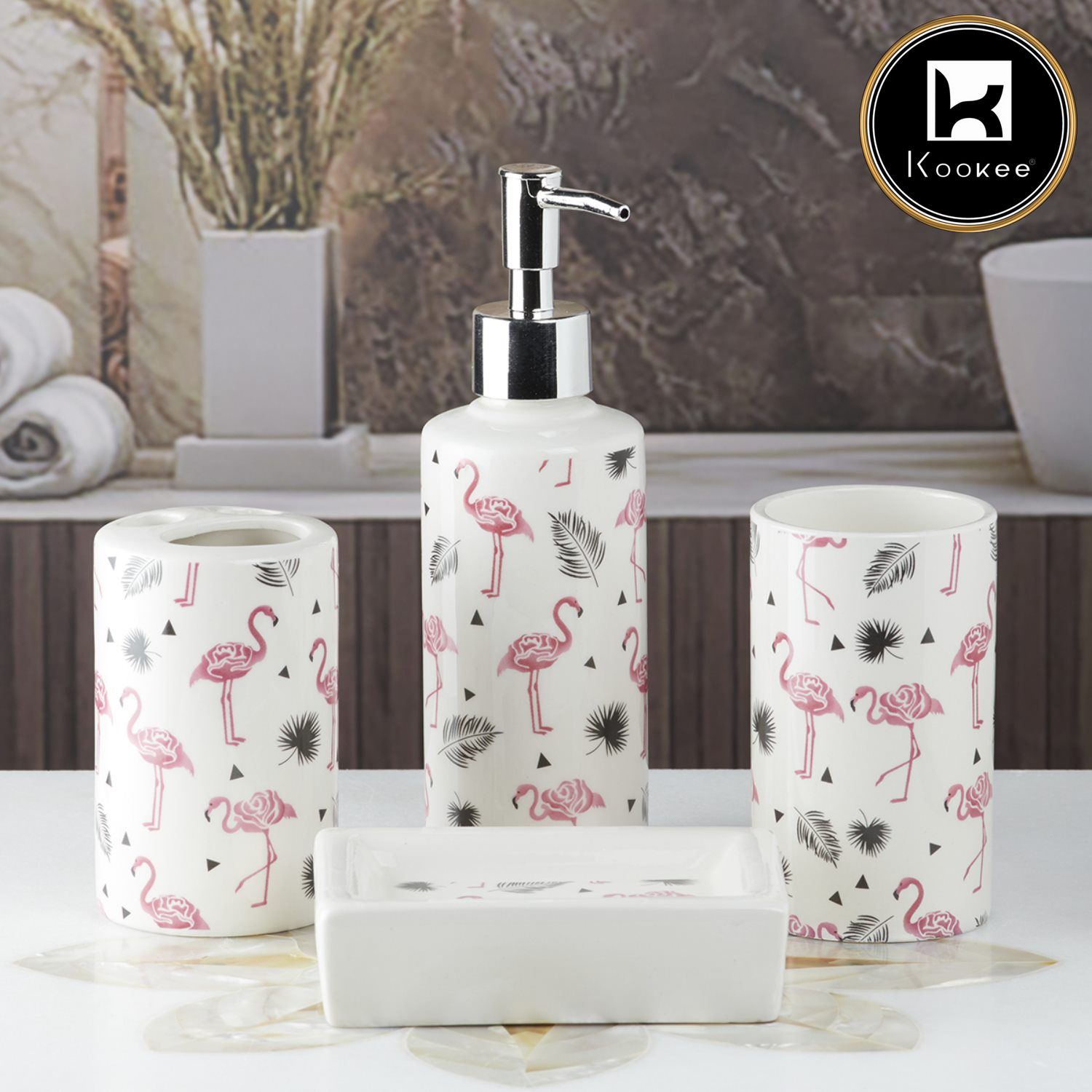 Ceramic Bathroom Set of 4 with Soap Dispenser (7652)