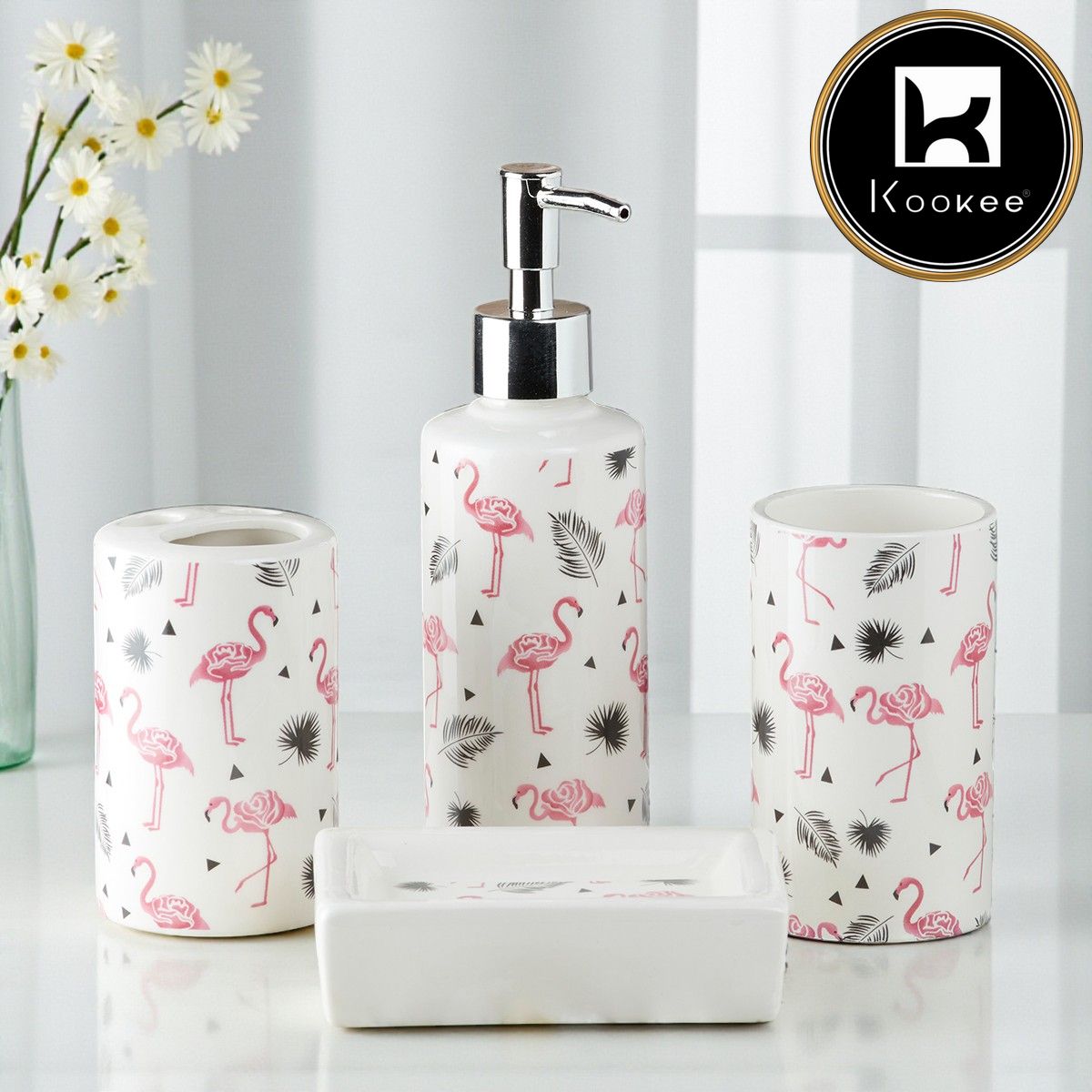 Ceramic Bathroom Set of 4 with Soap Dispenser (7652)