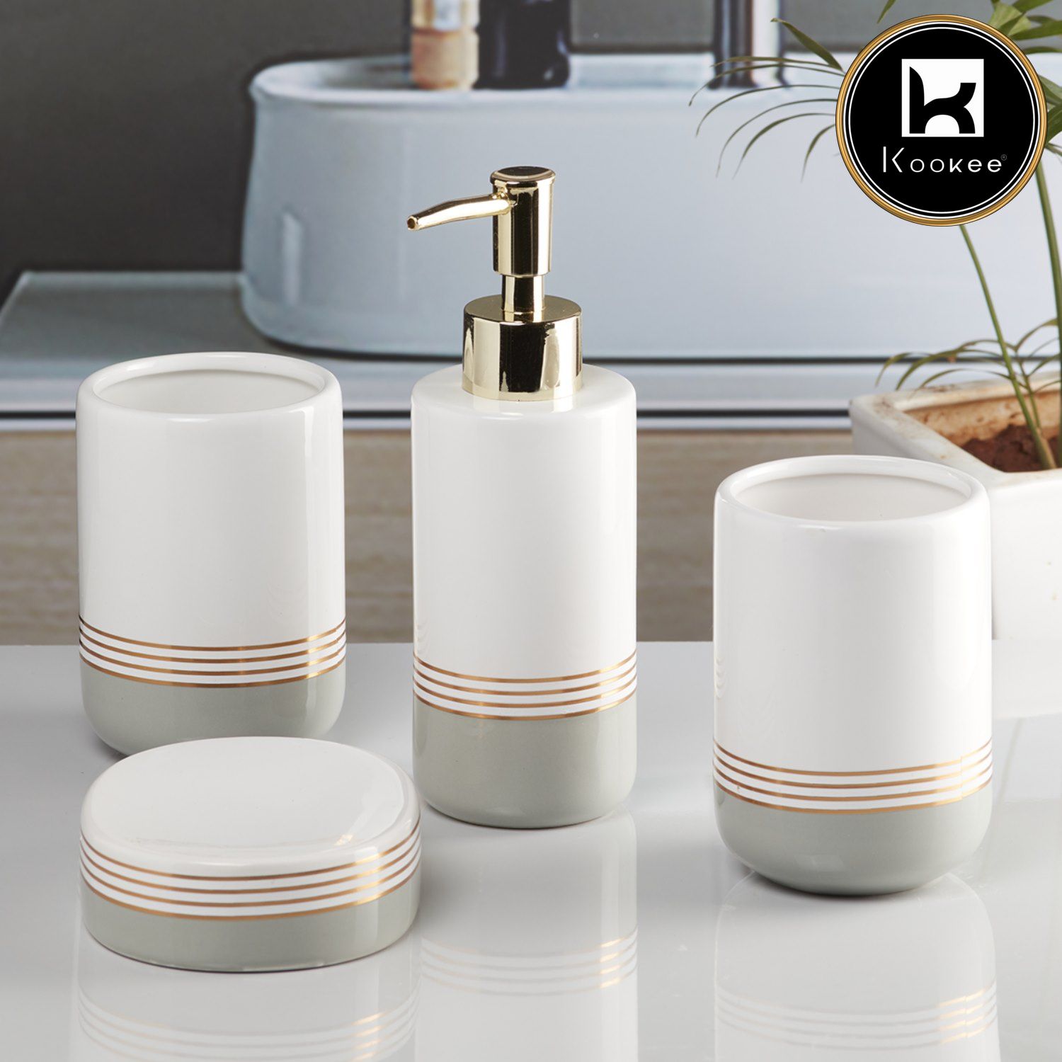 Kookee Ceramic Bathroom Sets, White, ART07654