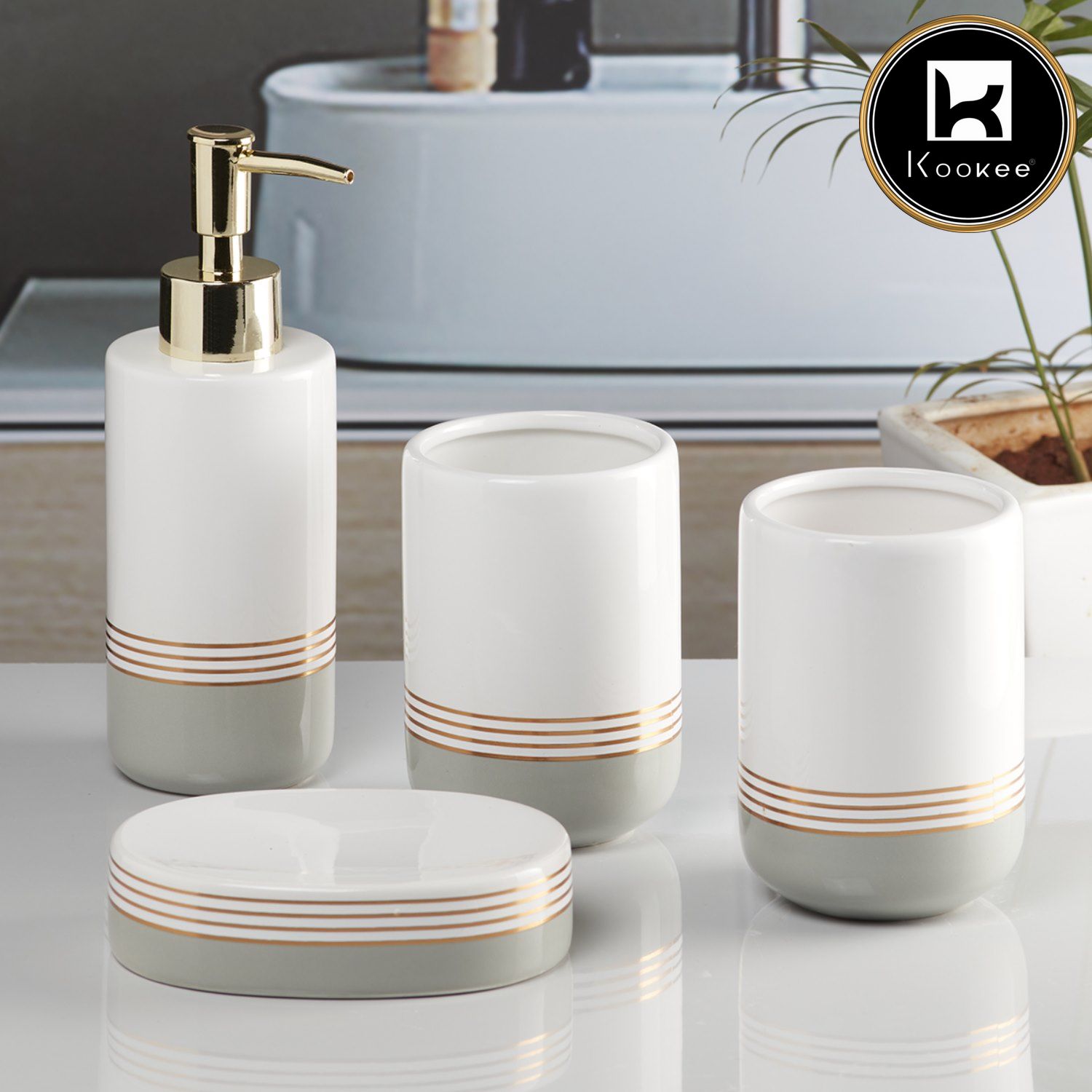 Kookee Ceramic Bathroom Sets, White, ART11045