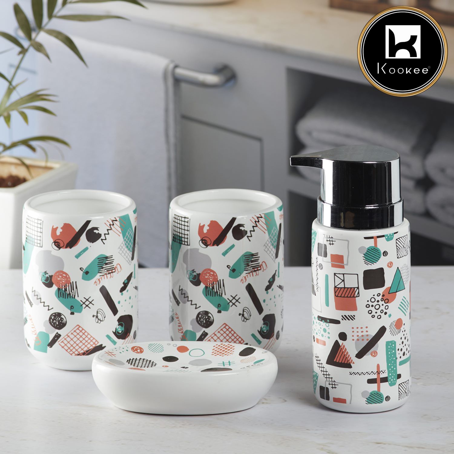 Kookee Ceramic Bathroom Sets, White, ART07655