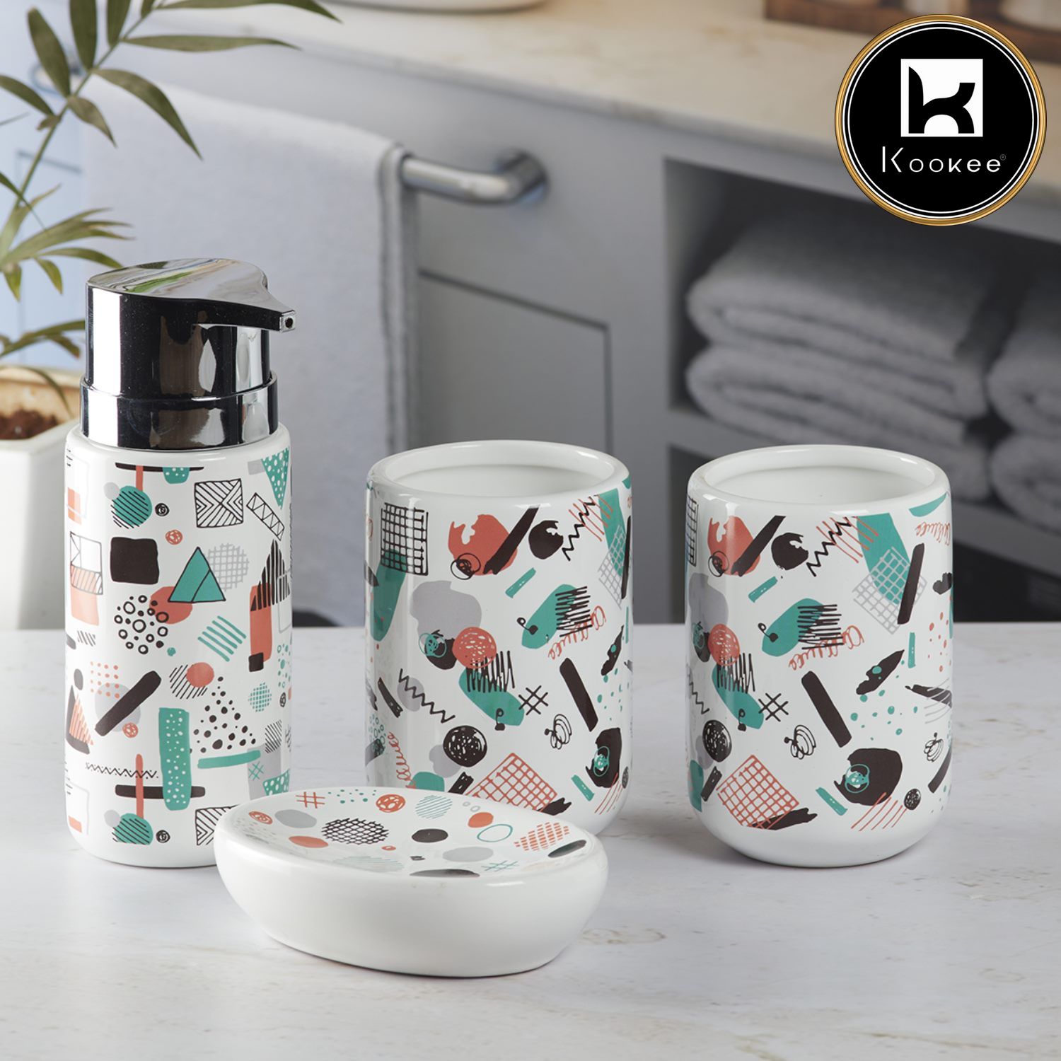 Kookee Ceramic Bathroom Sets, White, ART07655
