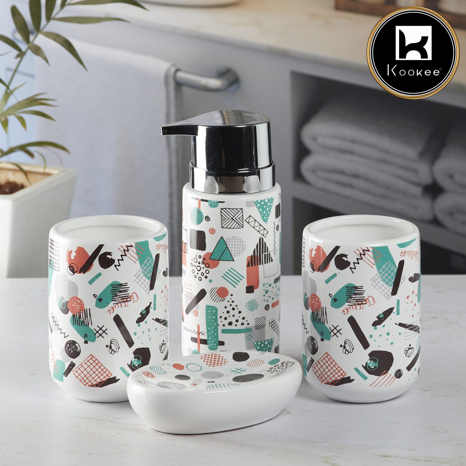 Kookee Ceramic Bathroom Sets, White, ART07655