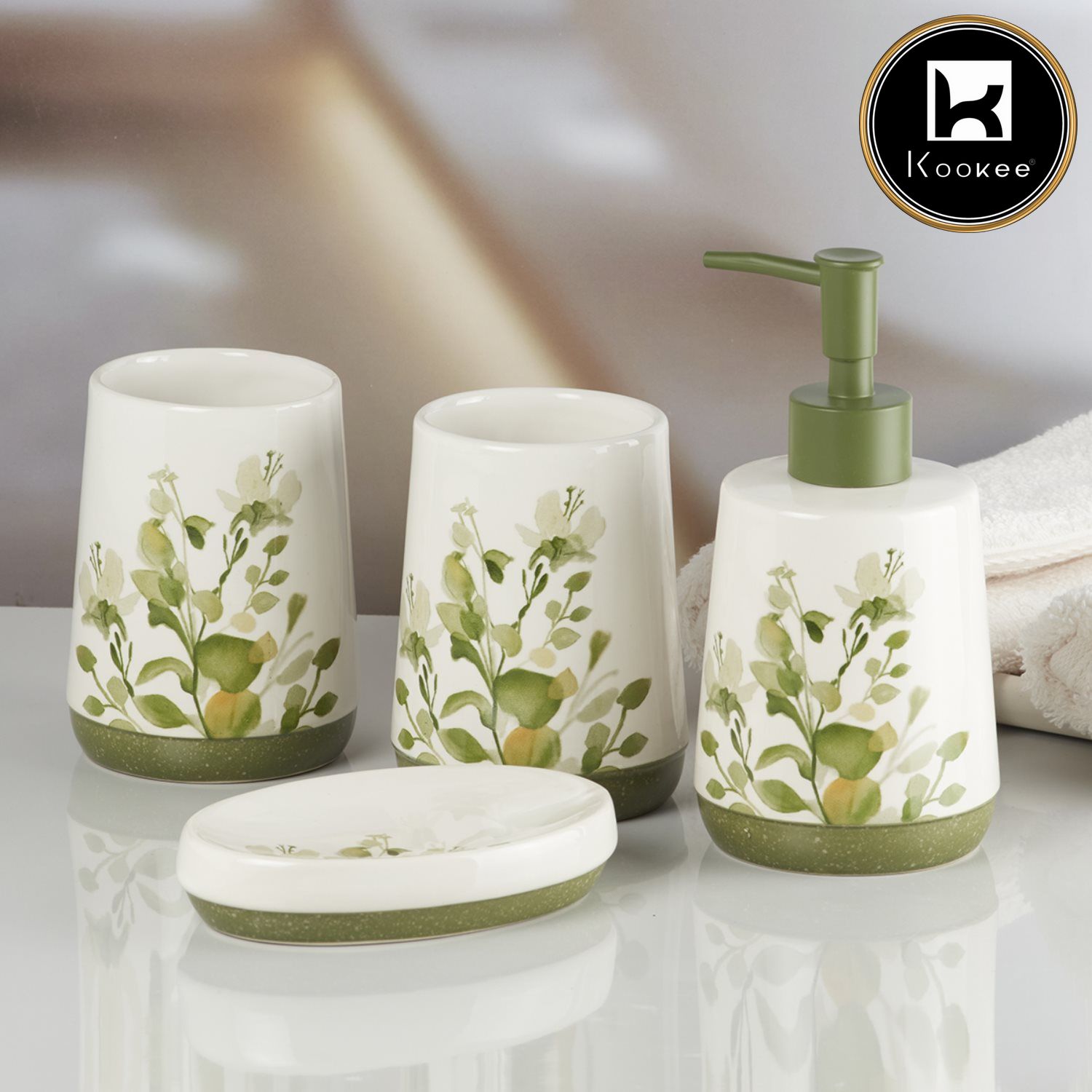 Ceramic Bathroom Set of 4 with Soap Dispenser (7657)