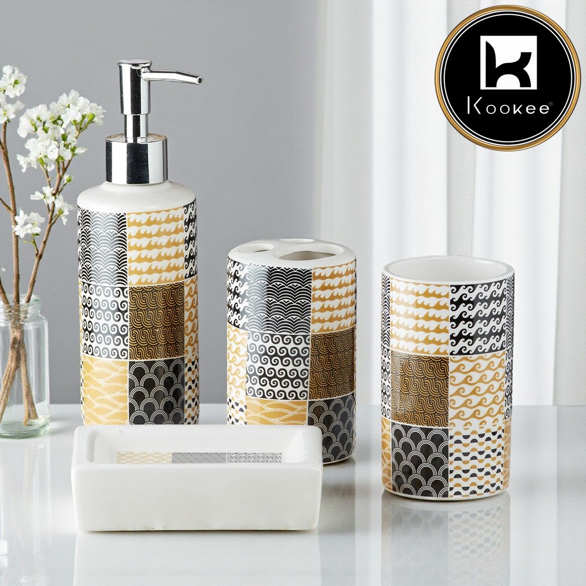 Ceramic Bathroom Set of 4 with Soap Dispenser (7680)