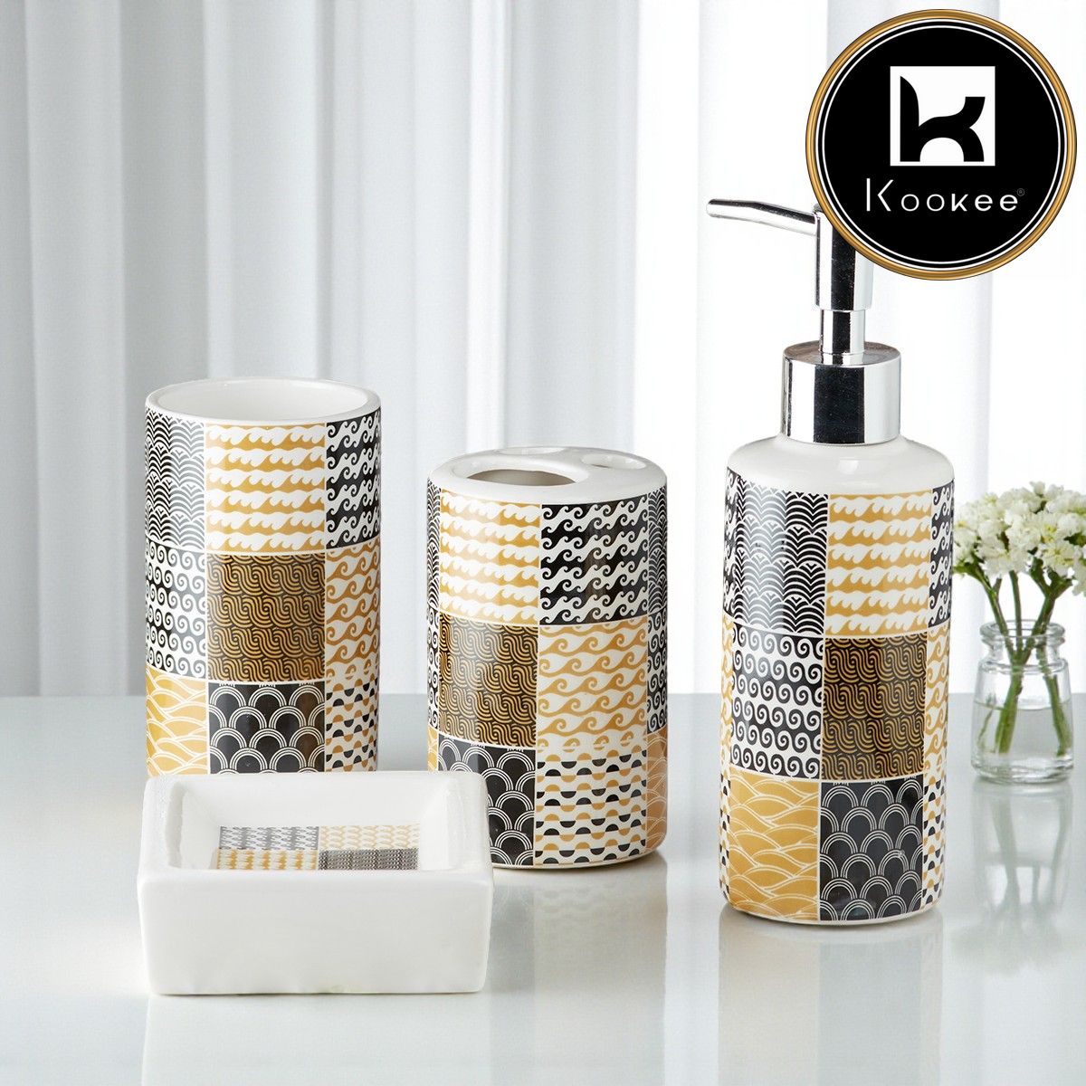 Ceramic Bathroom Set of 4 with Soap Dispenser (7680)