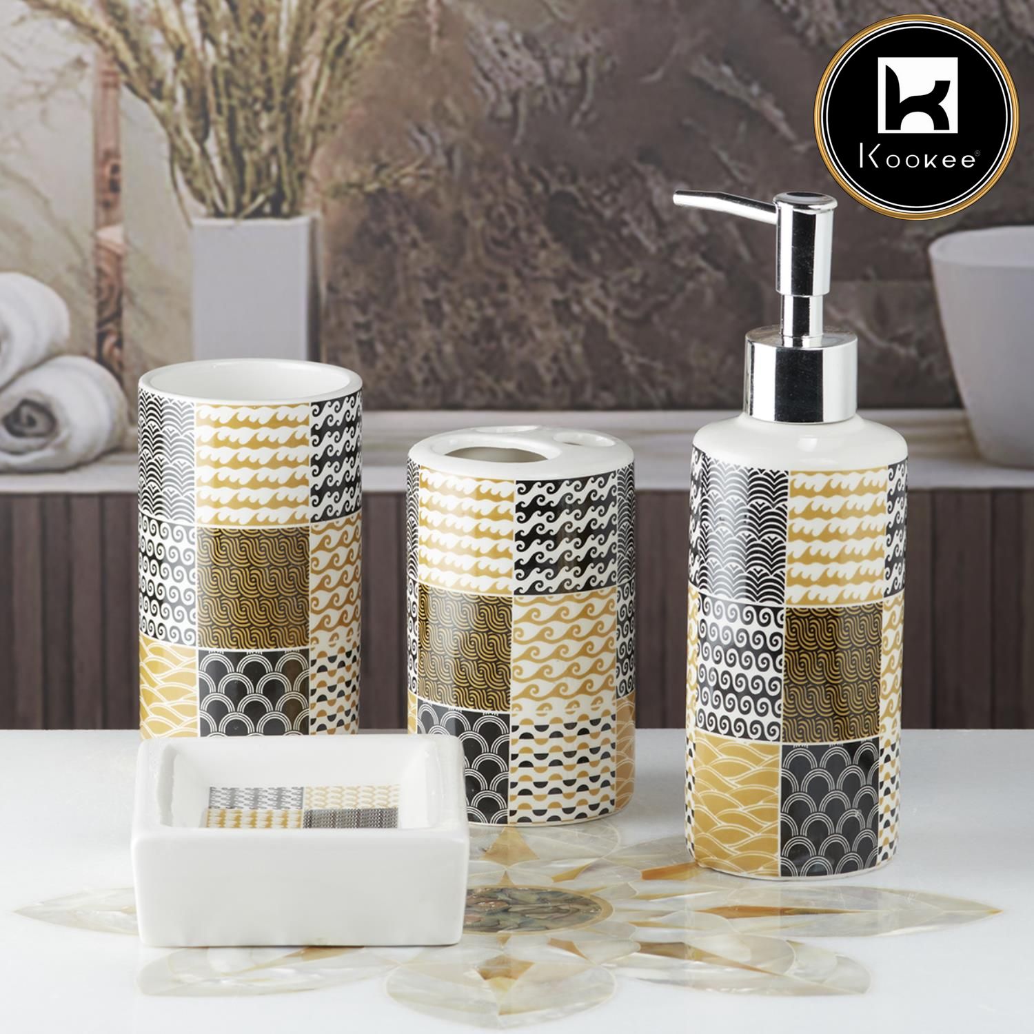 Ceramic Bathroom Set of 4 with Soap Dispenser (7680)