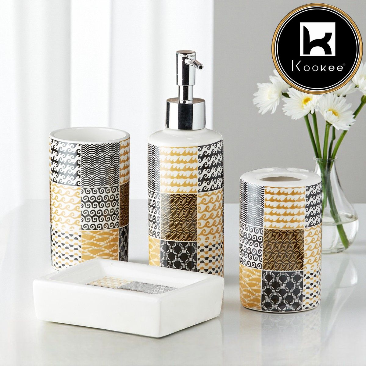 Ceramic Bathroom Set of 4 with Soap Dispenser (7680)