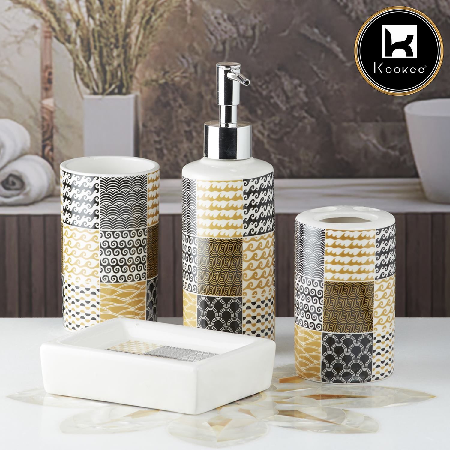 Ceramic Bathroom Set of 4 with Soap Dispenser (7680)