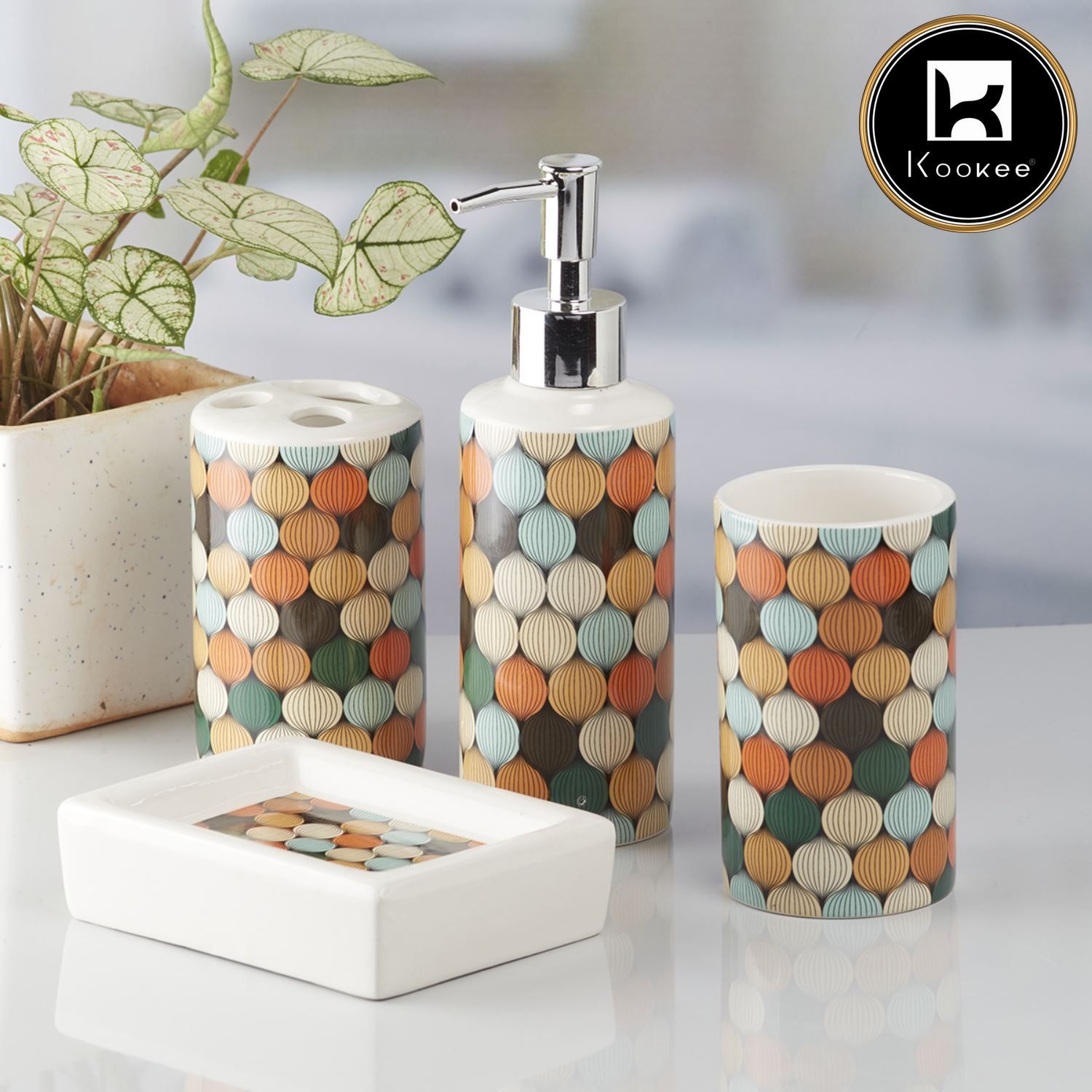 Ceramic Bathroom Set of 4 with Soap Dispenser (7687)