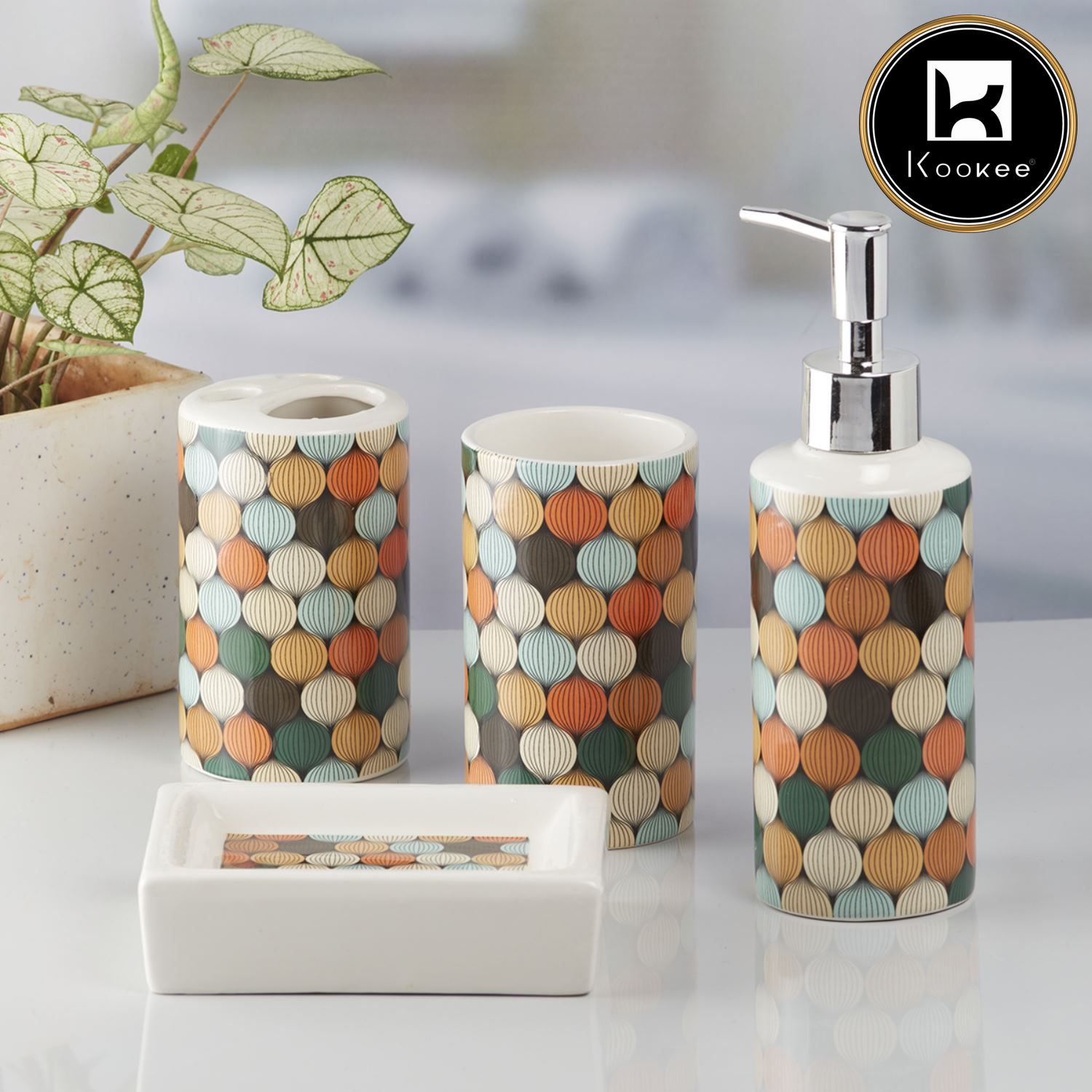 Kookee Ceramic Bathroom Sets, Multi, ART07687