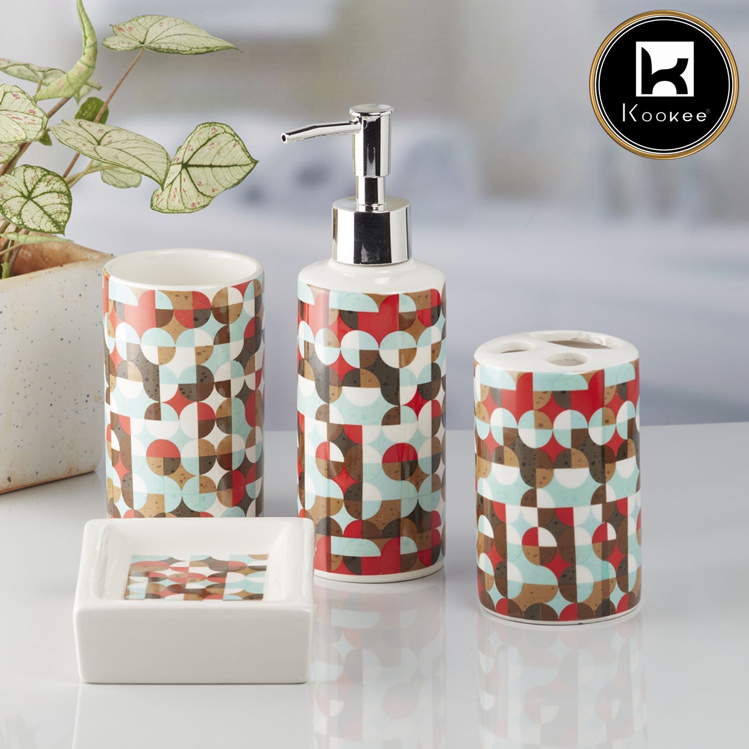 Ceramic Bathroom Set of 4 with Soap Dispenser (7688)